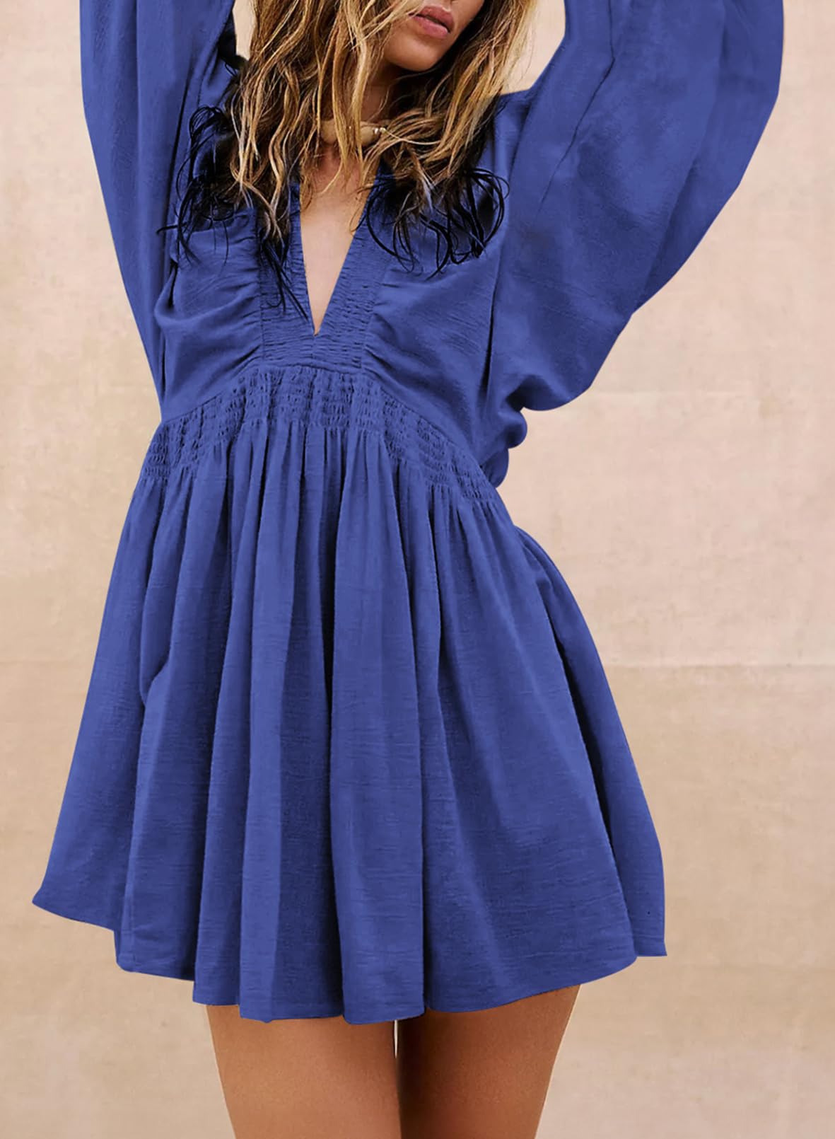 Foto 4 pulgar | Vestido Acelit Otoño 2024 Moda Manga Larga Cuello En V Azul M - Venta Internacional.