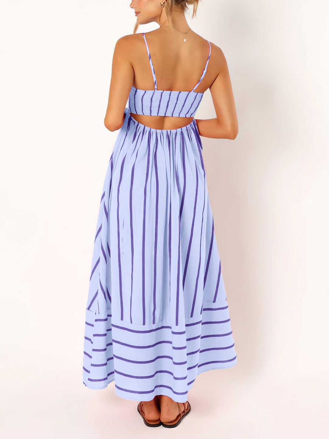 Foto 2 | Vestido Largo Chouyatou Para Mujer, A Rayas, Espalda Fruncida, Morado - Venta Internacional.