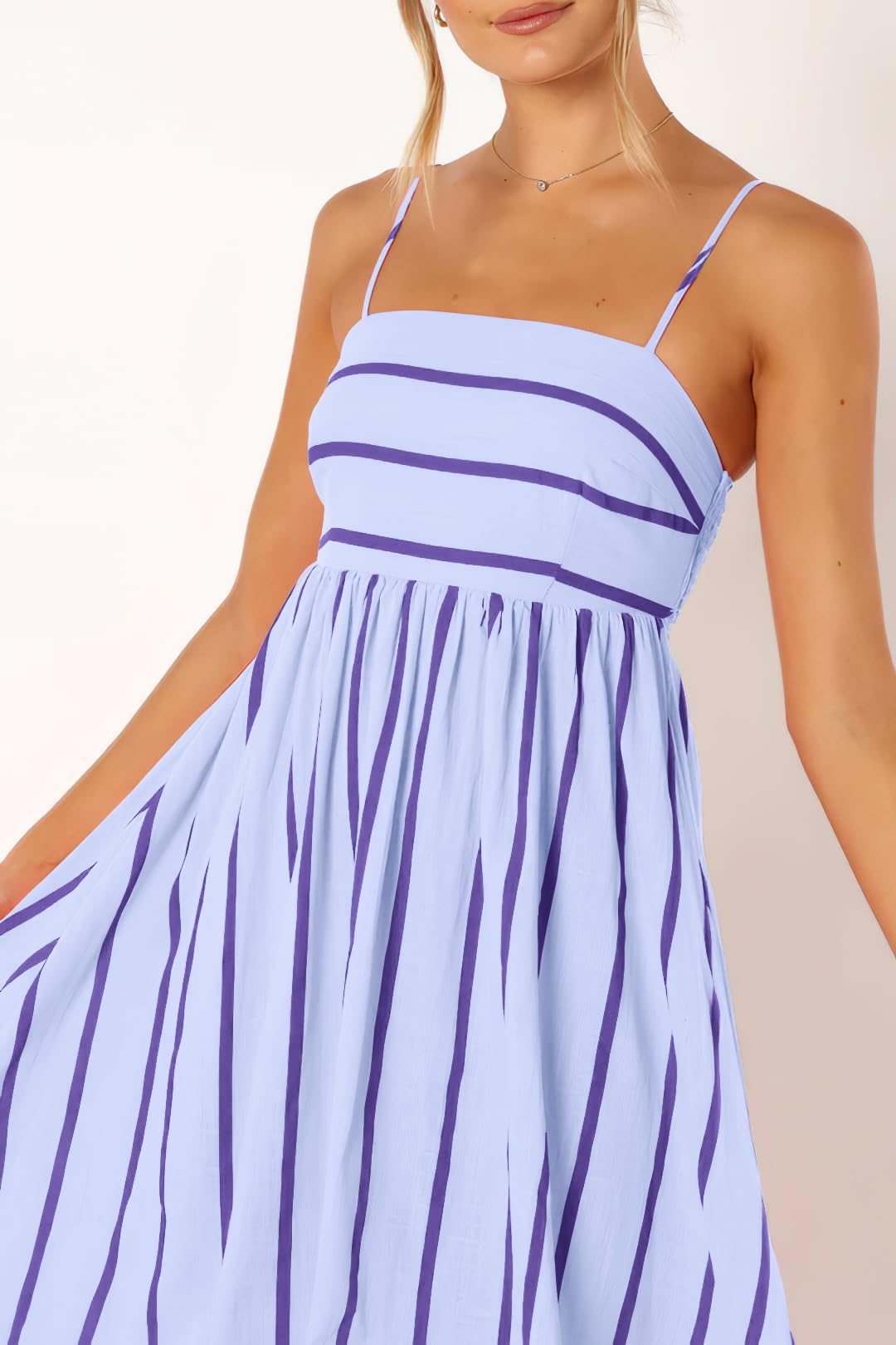 Foto 7 pulgar | Vestido Largo Chouyatou Para Mujer, A Rayas, Espalda Fruncida, Morado - Venta Internacional.