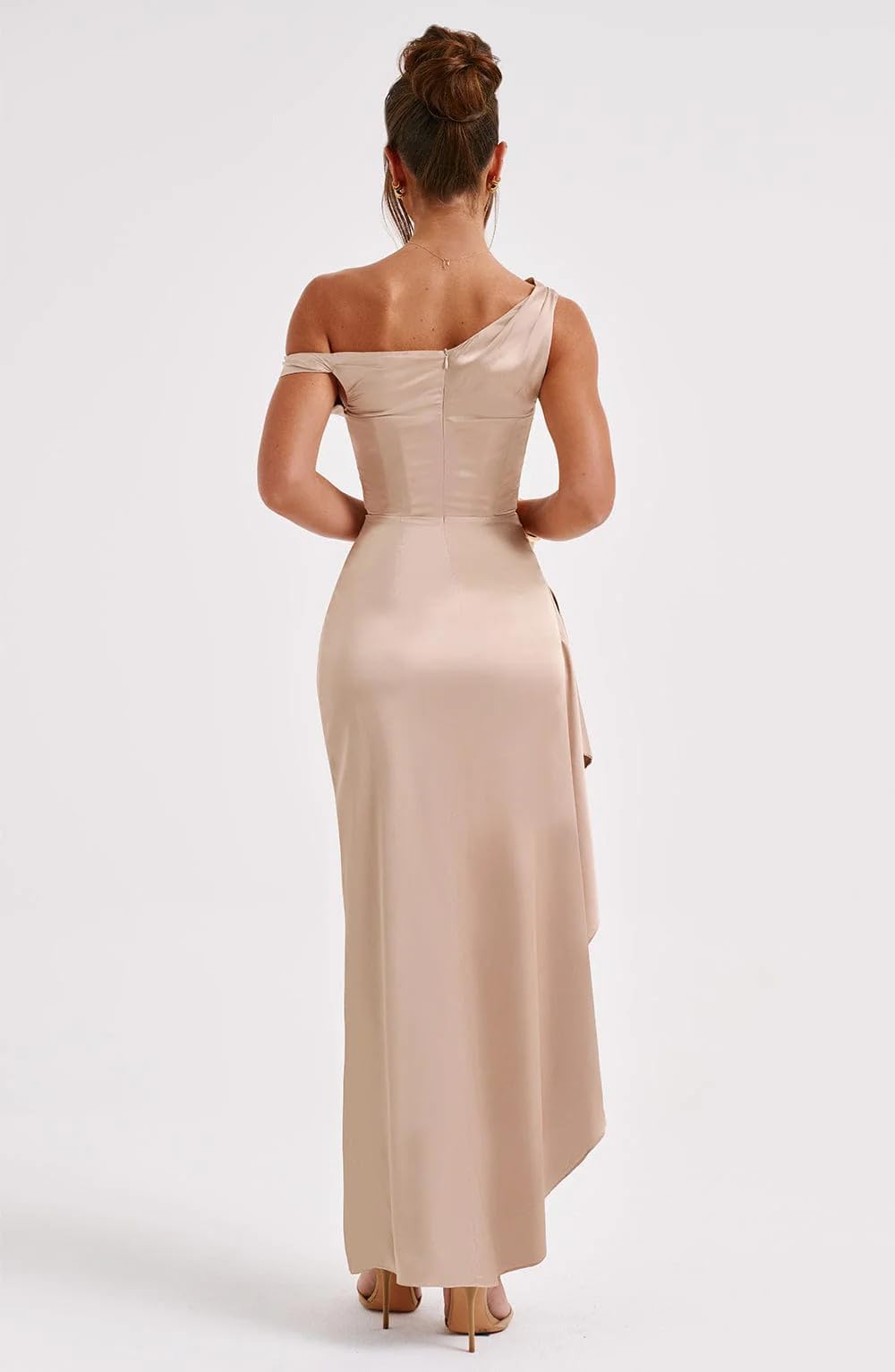 Foto 5 pulgar | Vestido De Fiesta Lphirkut Largo Plisado De Satén Con Hombros Descubiertos, Oro Rosa - Venta Internacional.