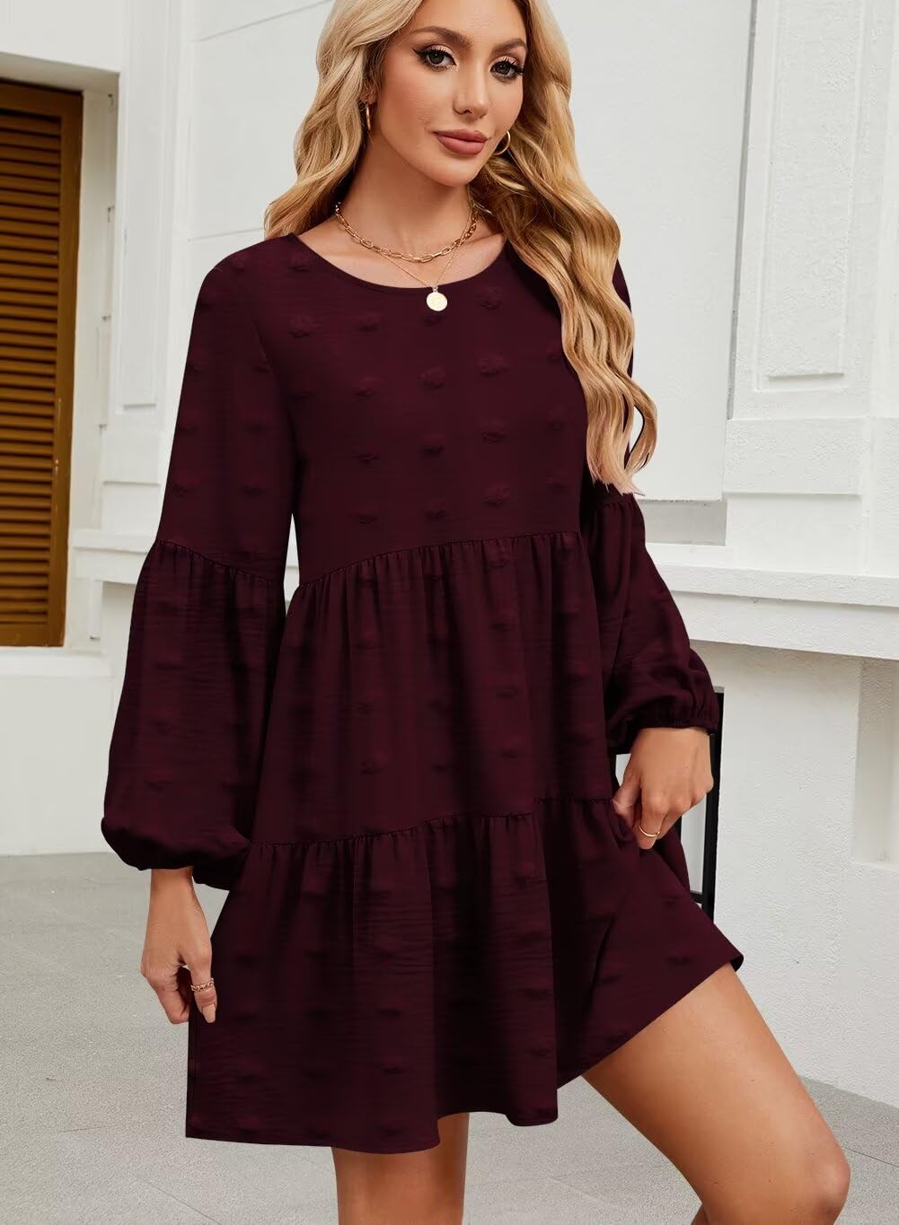 Foto 3 pulgar | Vestido Casual Qacohu 2024 Con Lunares Suizos, Túnica, Manga Linterna, Mujer - Venta Internacional.