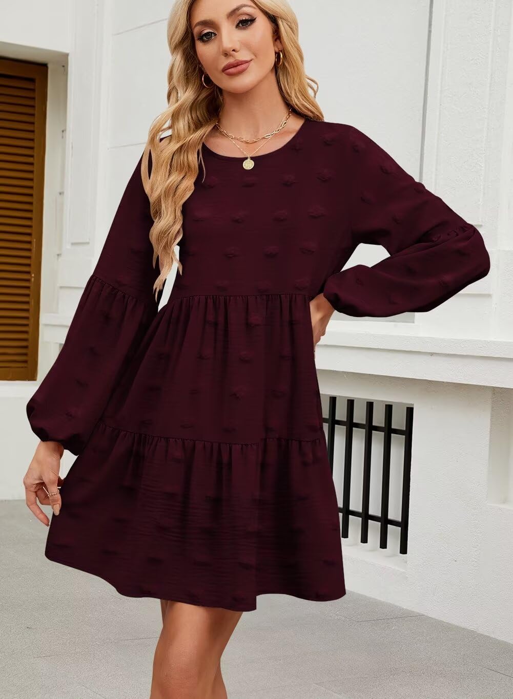 Foto 4 pulgar | Vestido Casual Qacohu 2024 Con Lunares Suizos, Túnica, Manga Linterna, Mujer - Venta Internacional.