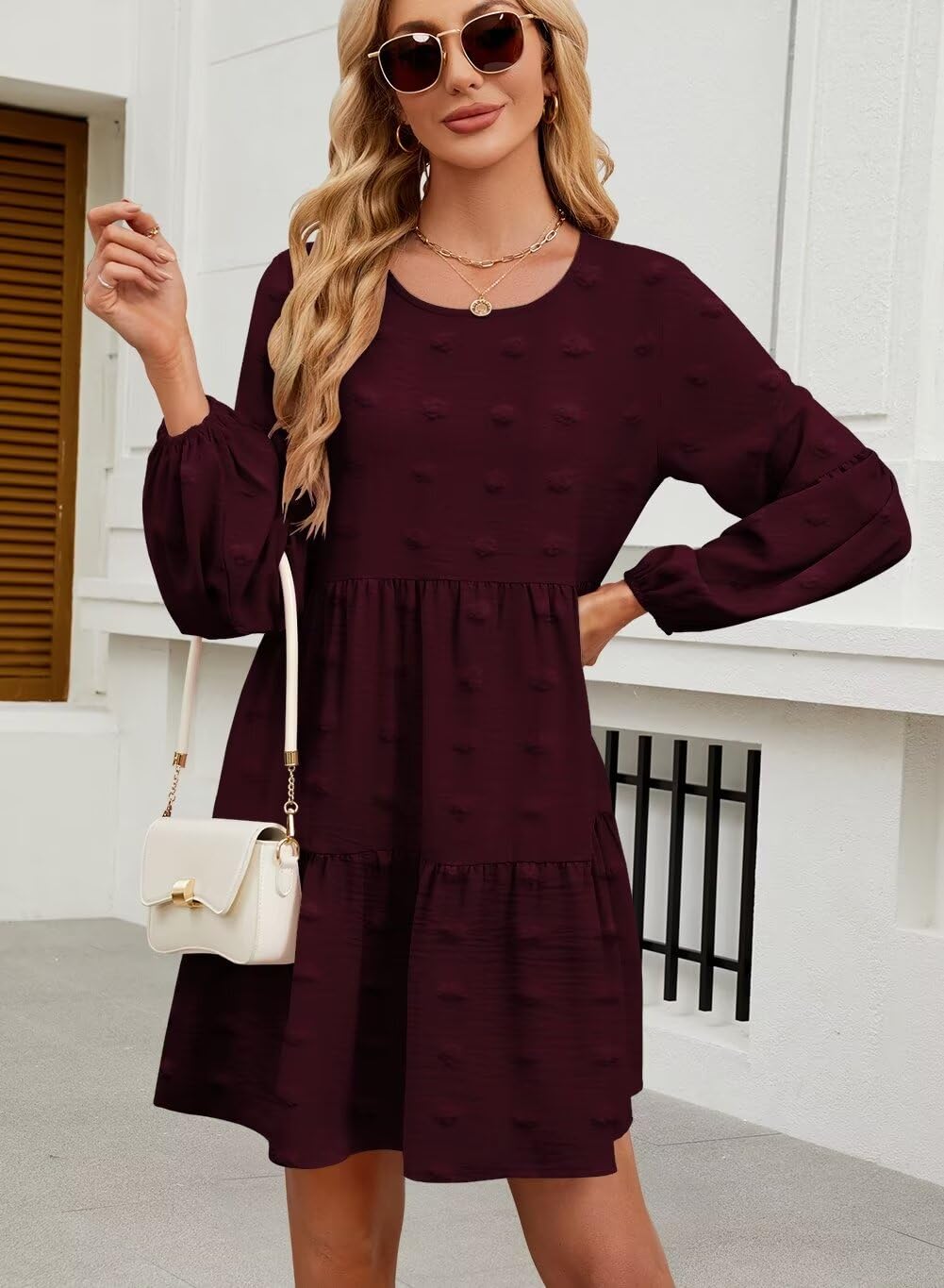 Foto 5 pulgar | Vestido Casual Qacohu 2024 Con Lunares Suizos, Túnica, Manga Linterna, Mujer - Venta Internacional.
