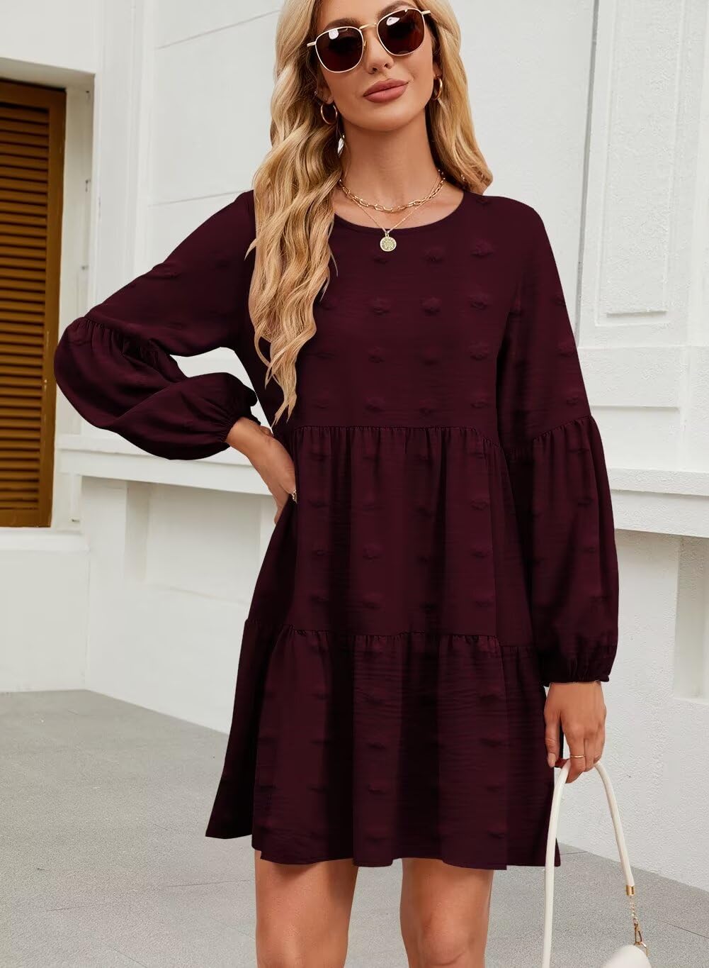 Foto 6 pulgar | Vestido Casual Qacohu 2024 Con Lunares Suizos, Túnica, Manga Linterna, Mujer - Venta Internacional.