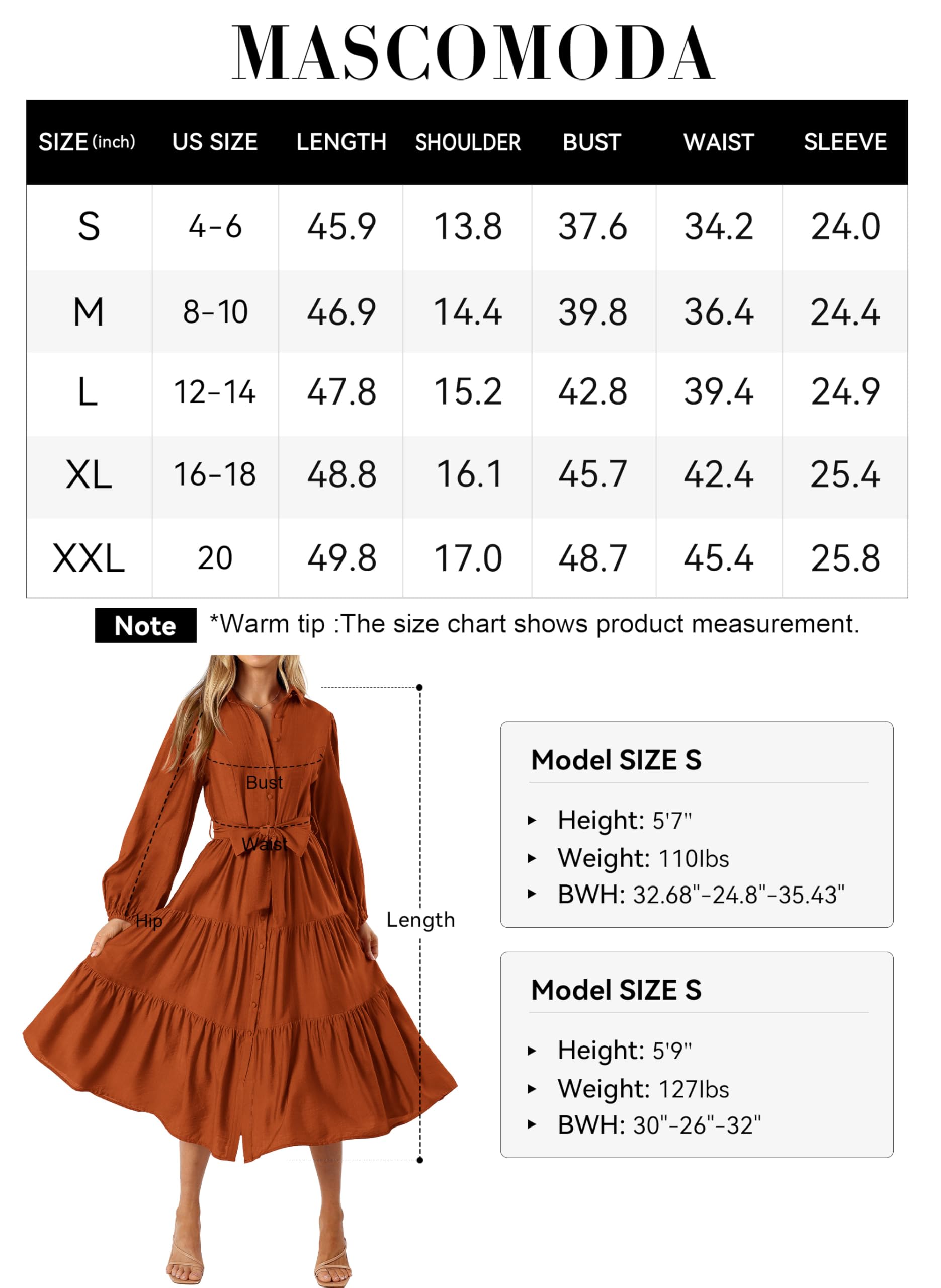 Foto 6 | Vestido Mascomoda 2024 De Manga Larga A Media Pierna Con Cuello En V Para Mujer - Venta Internacional.