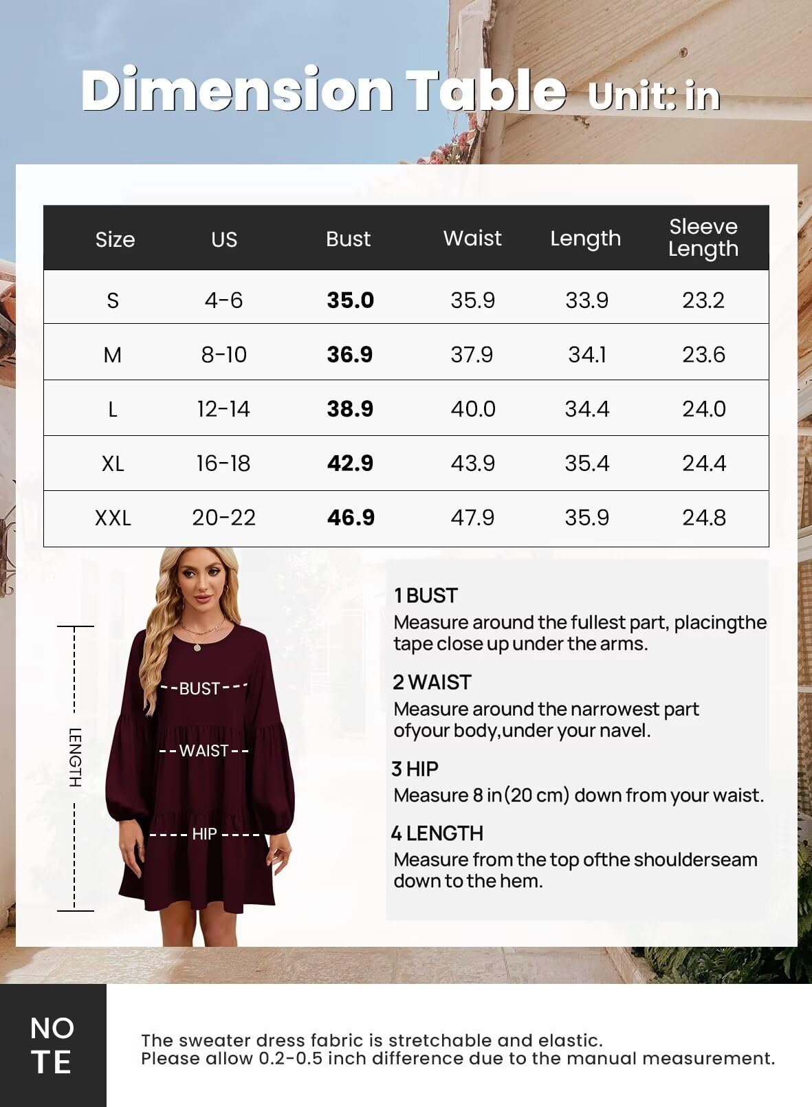 Foto 6 pulgar | Vestido Qacohu, Túnica De Manga Larga, Otoño 2024, Rojo Vino Para Mujer - Venta Internacional.