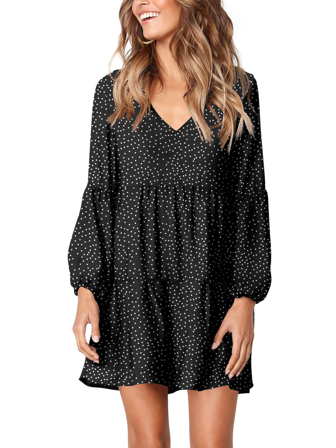 Foto 1 | Vestido Túnica Amoretu Con Cuello En V Y Manga Larga Con Lunares, Negro - Venta Internacional.