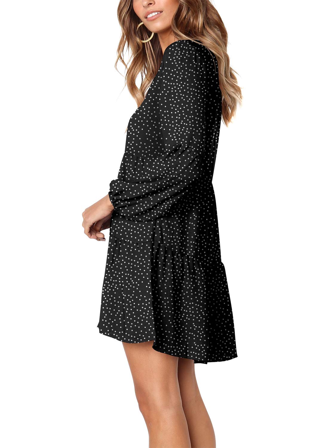 Foto 2 | Vestido Túnica Amoretu Con Cuello En V Y Manga Larga Con Lunares, Negro - Venta Internacional.