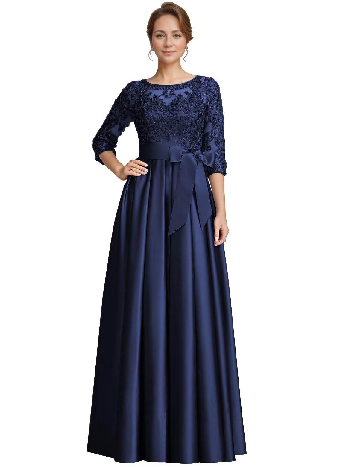 Foto 2 pulgar | Vestido Raomiao De Encaje Satinado Para Madre Del Novio, Boda, Azul Marino, 16 - Venta Internacional.