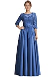 Vestido Raomiao De Encaje Azul Océano Satinado En A Hasta El Suelo - Venta Internacional.