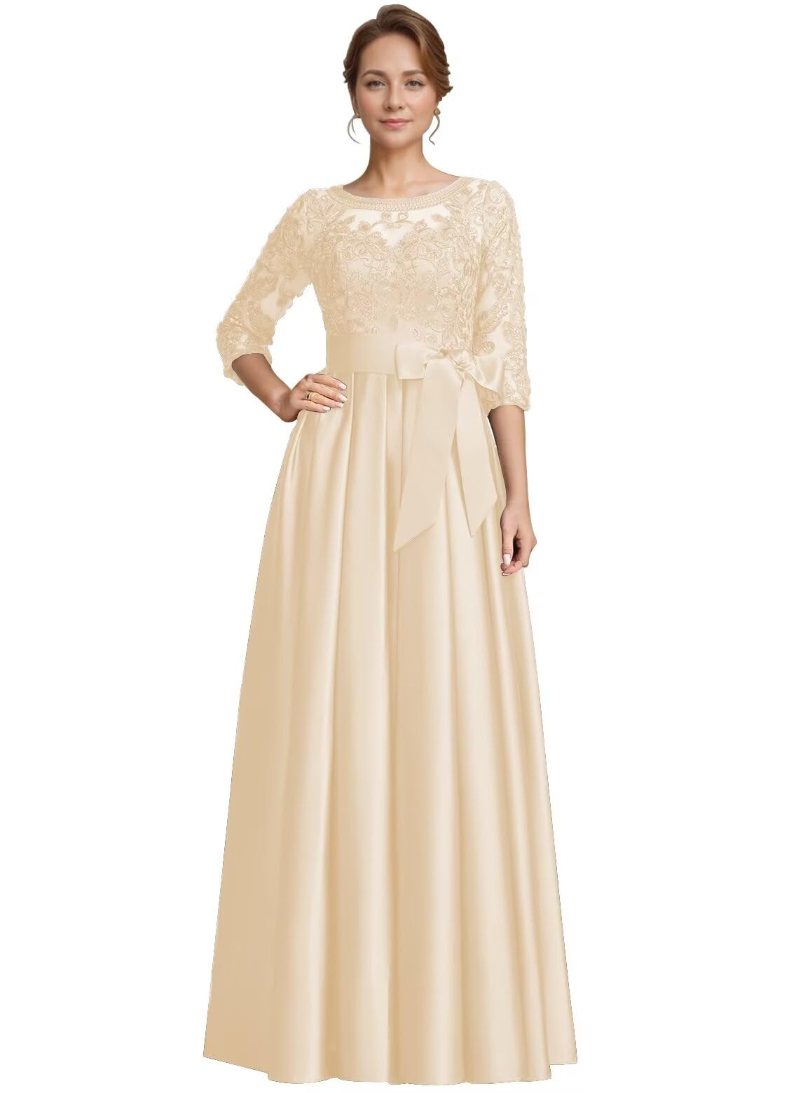 Foto 1 | Vestido De Noche Formal Raomiao Con Apliques De Encaje Satinado Champán - Venta Internacional.