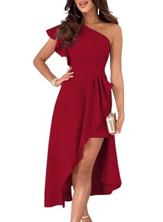 Foto 1 | Vestido Dokotoo De Un Solo Hombro Con Volantes, Cintura Imperial, Hi-lo, Rojo - Venta Internacional.