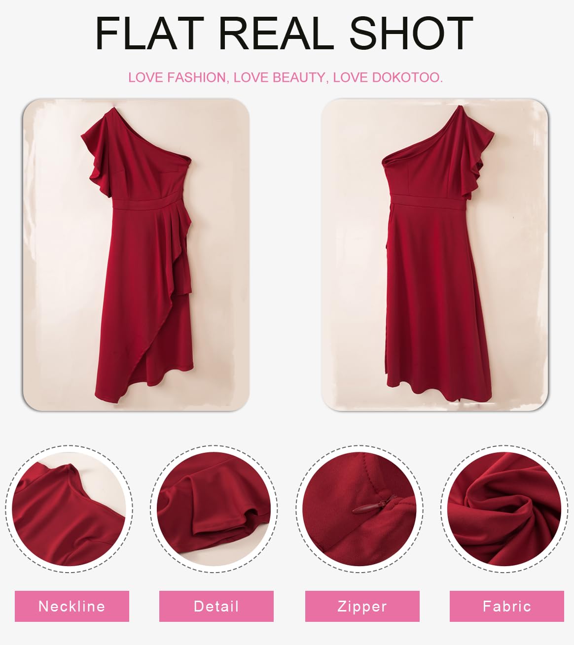 Foto 4 pulgar | Vestido Dokotoo De Un Solo Hombro Con Volantes, Cintura Imperial, Hi-lo, Rojo - Venta Internacional.