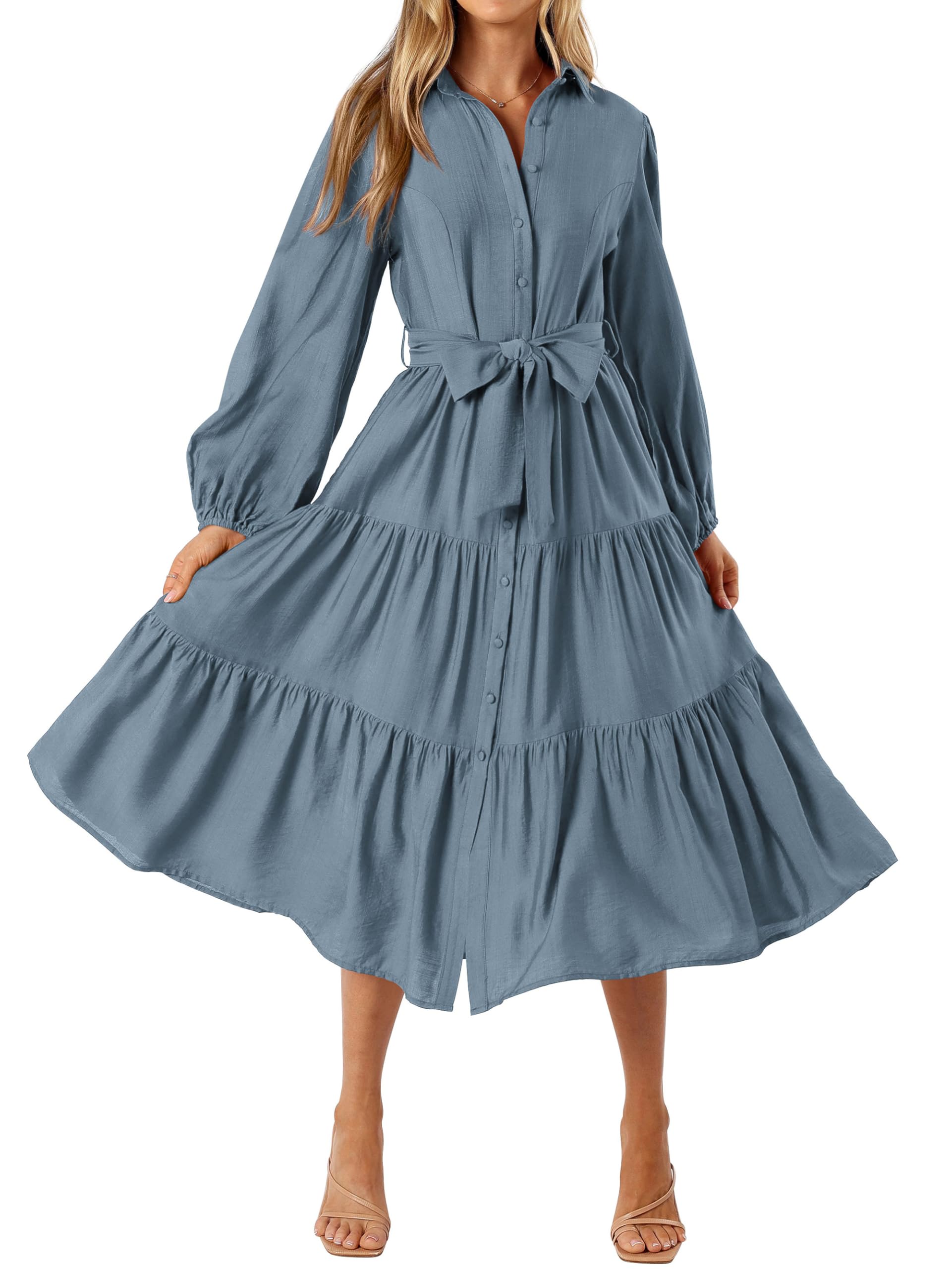 Foto 2 pulgar | Vestido Mascomoda Para Mujer, Otoño 2024, Manga Larga, Midi, Gris Y Azul - Venta Internacional.