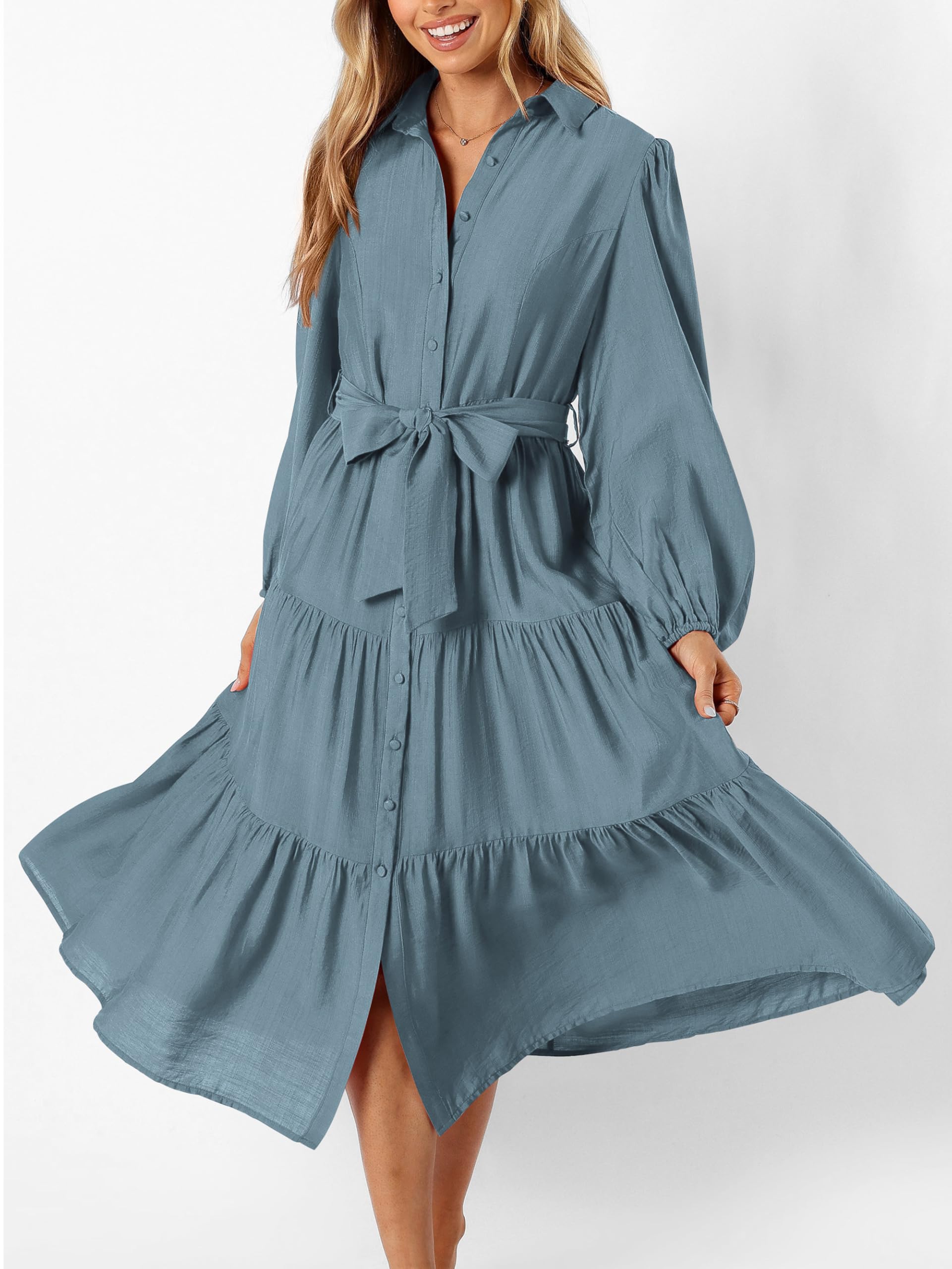 Foto 3 pulgar | Vestido Mascomoda Para Mujer, Otoño 2024, Manga Larga, Midi, Gris Y Azul - Venta Internacional.