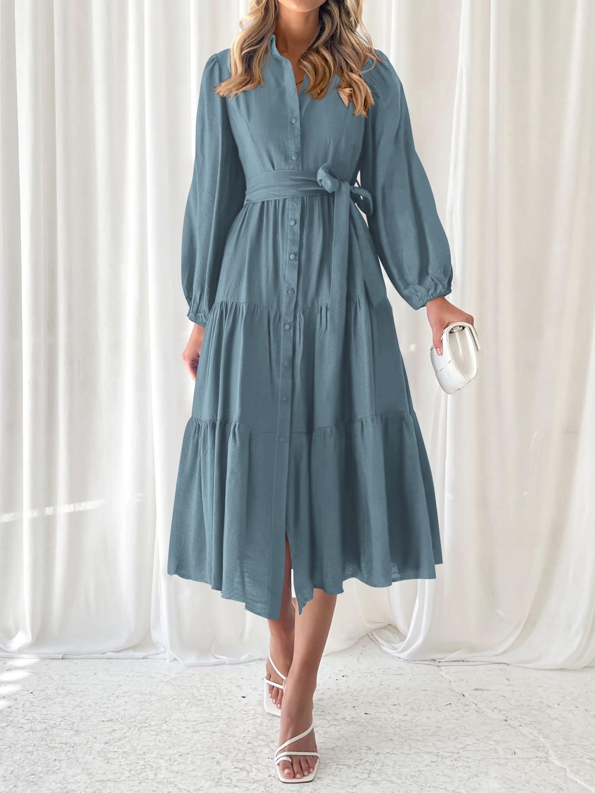 Foto 4 pulgar | Vestido Mascomoda Para Mujer, Otoño 2024, Manga Larga, Midi, Gris Y Azul - Venta Internacional.