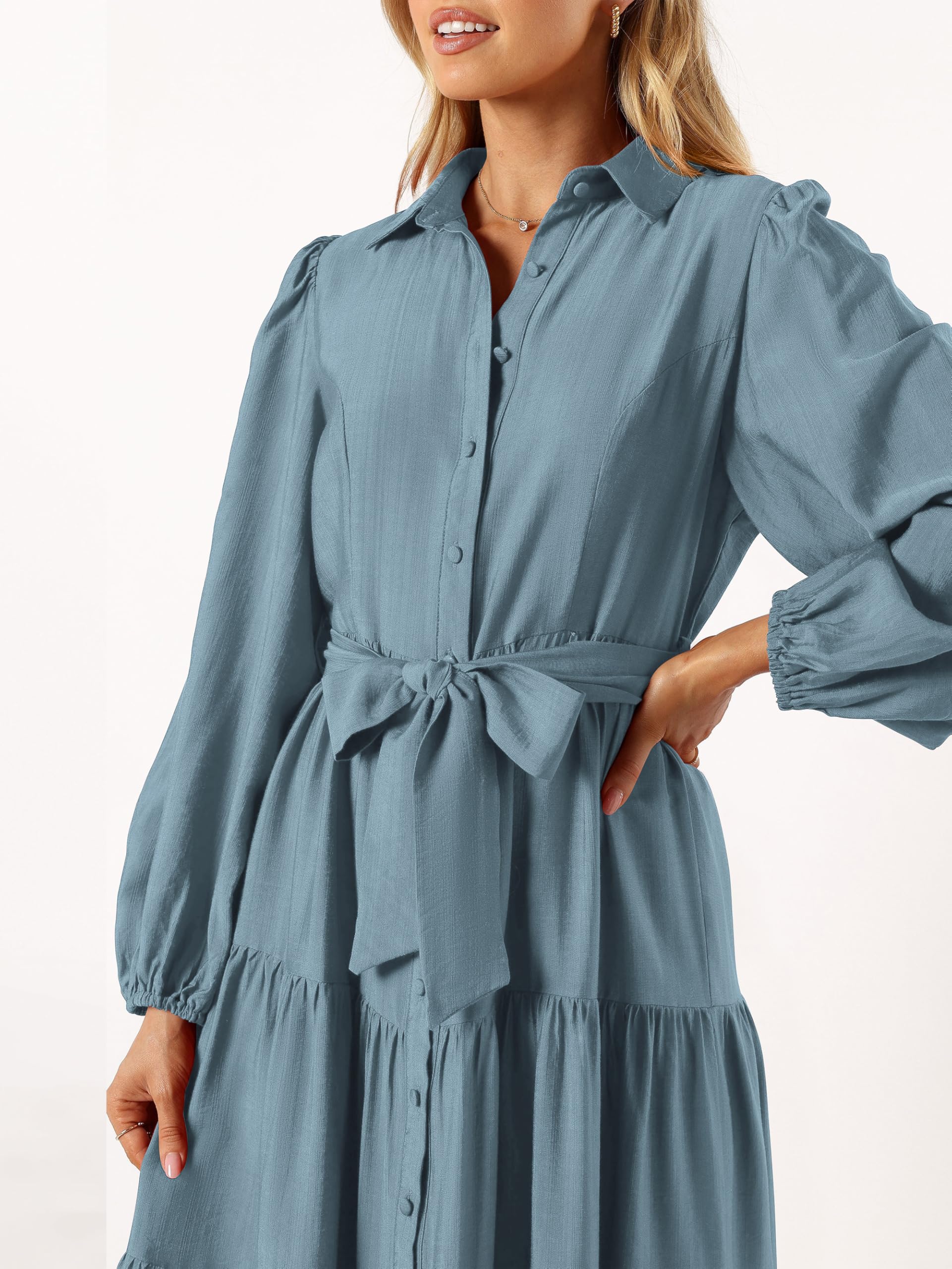 Foto 6 pulgar | Vestido Mascomoda Para Mujer, Otoño 2024, Manga Larga, Midi, Gris Y Azul - Venta Internacional.