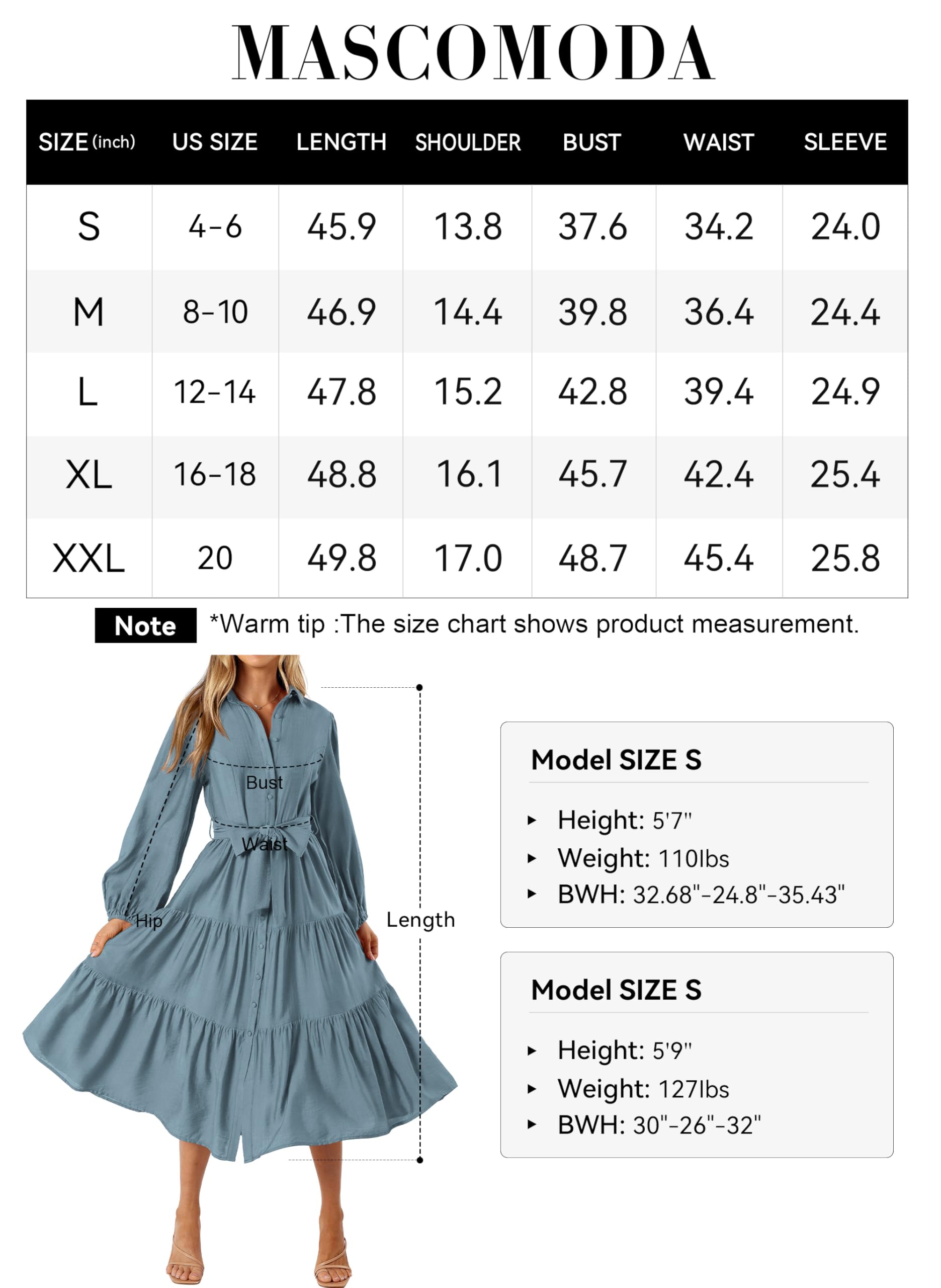 Foto 7 pulgar | Vestido Mascomoda Para Mujer, Otoño 2024, Manga Larga, Midi, Gris Y Azul - Venta Internacional.