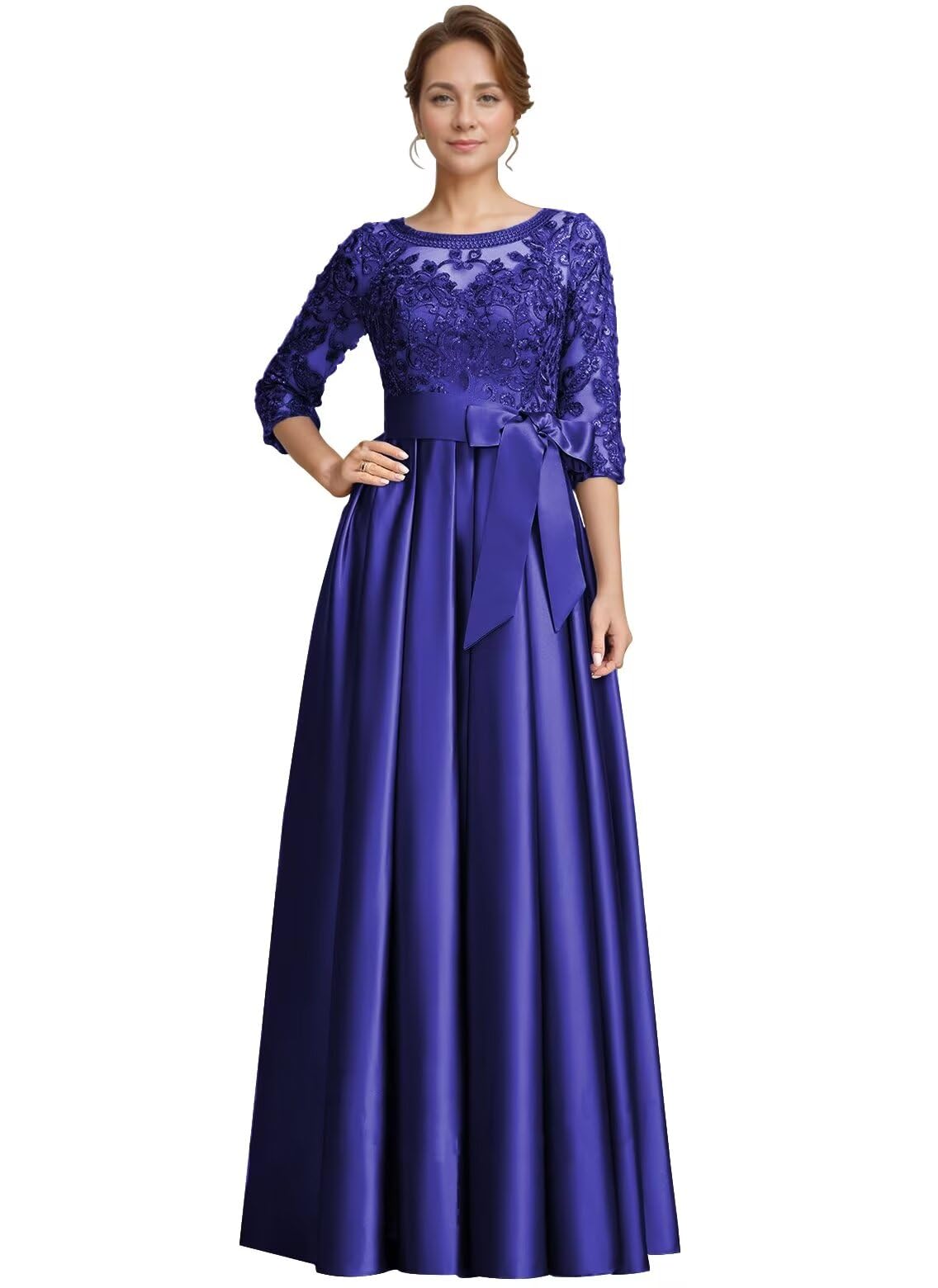 Foto 2 pulgar | Vestido Raomiao Para Madre Del Novio, Encaje Satinado Azul Oscuro - Venta Internacional.
