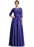 Vestido Raomiao Para Madre Del Novio, Encaje Satinado Azul Oscuro - Venta Internacional.