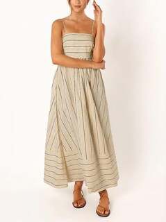 Foto 3 | Vestido Largo Chouyatou Para Mujer, Con La Espalda Fruncida, Color Albaricoque - Venta Internacional.
