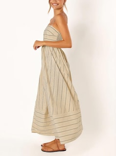 Foto 4 | Vestido Largo Chouyatou Para Mujer, Con La Espalda Fruncida, Color Albaricoque - Venta Internacional.