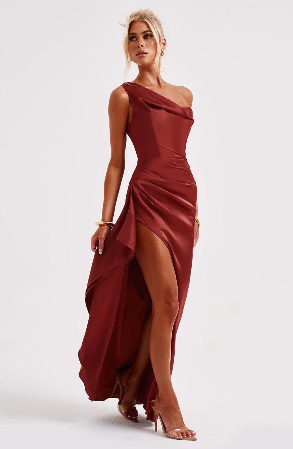 Foto 3 pulgar | Vestido Largo De Fiesta Lphirkut Con Diseño De Sirena Satinado Oxidado Para Mujer - Venta Internacional.
