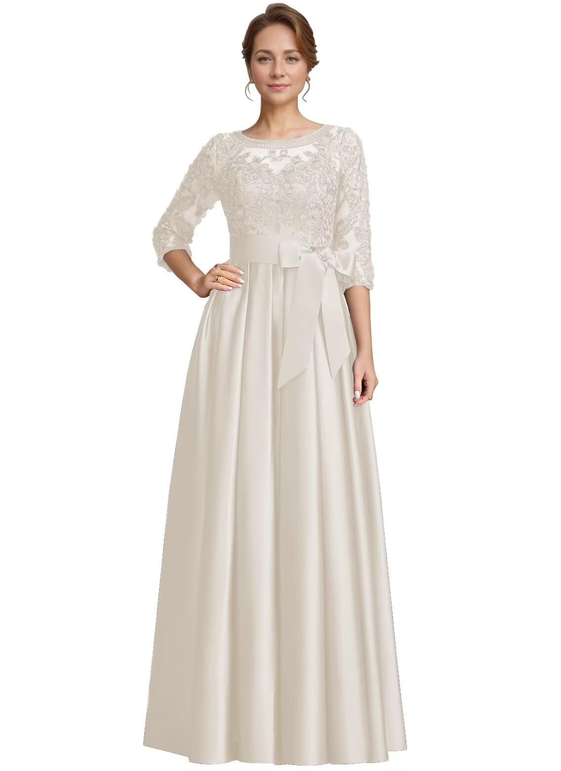 Foto 2 pulgar | Vestido Raomiao Formal De Encaje Satinado Marfil Para Madre De La Novia - Venta Internacional.