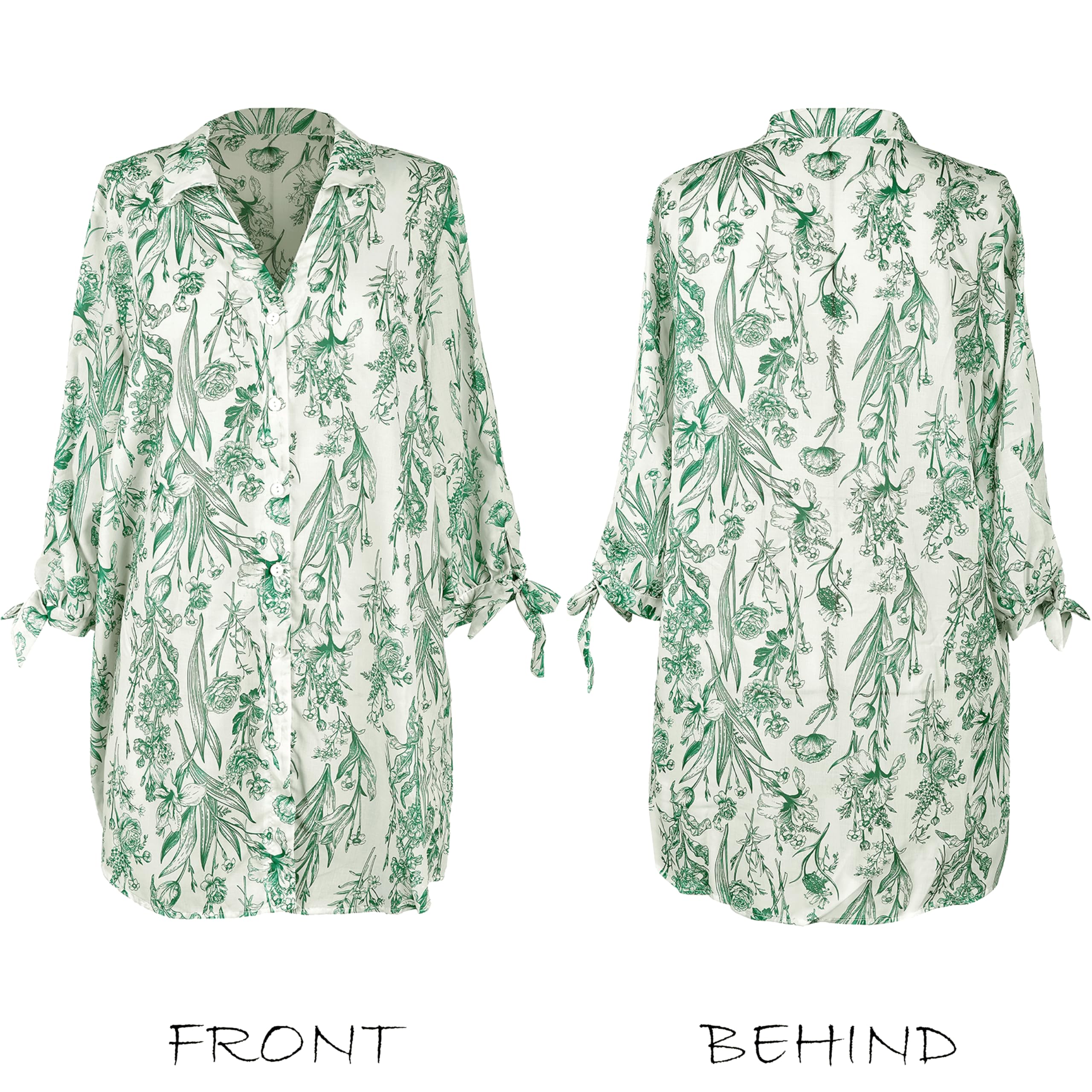 Foto 8 pulgar | Vestido De Playa Cupshe Camisa Floral Manga 3/4 Verde Rayón L - Venta Internacional.