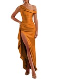 Vestido De Noche Lphirkut Satinado Con Hombros Descubiertos Naranja Para Mujer - Venta Internacional.