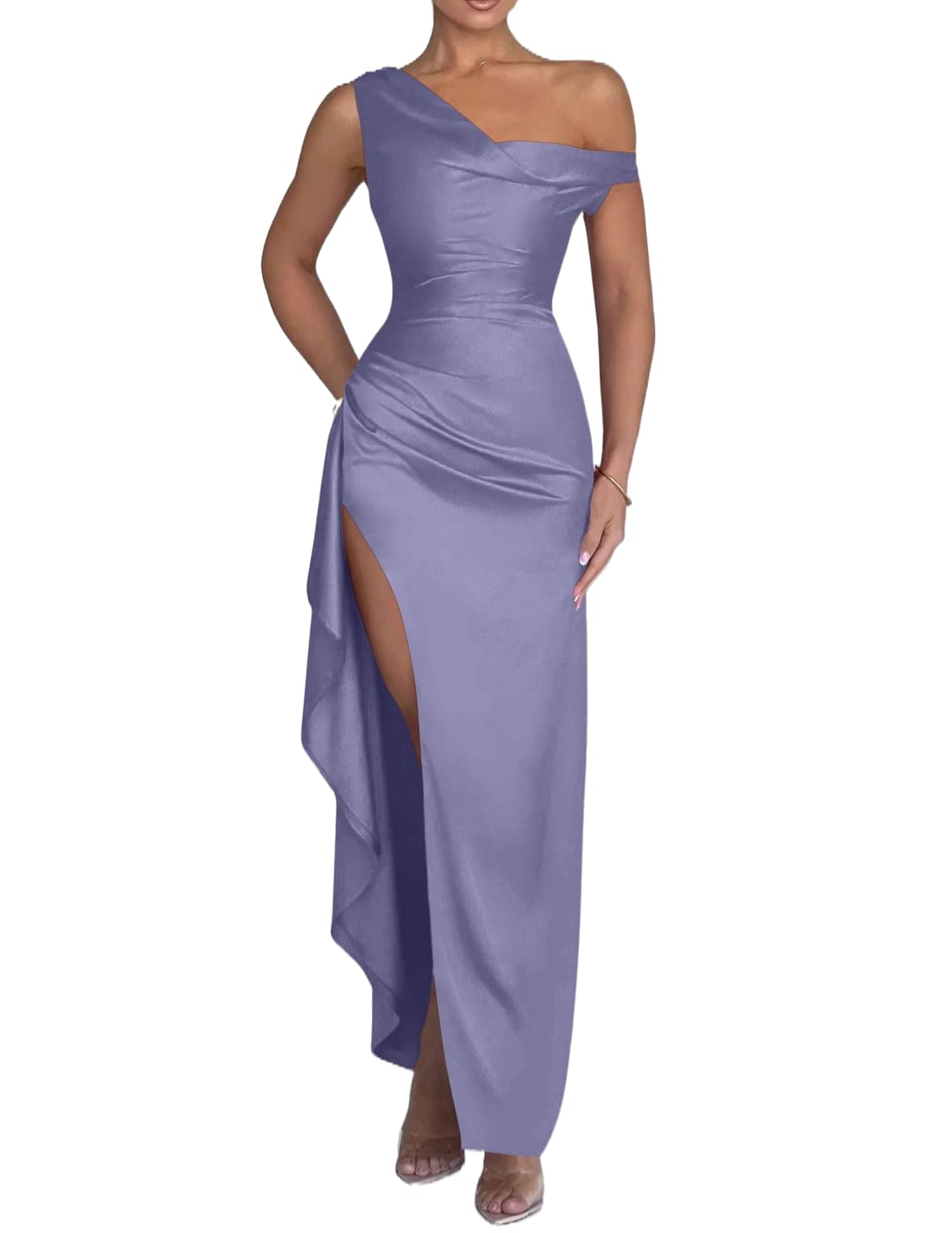 Foto 1 | Vestido De Fiesta Largo De Satén Con Estampado De Lphirkut Para Dama De Honor, Glicina - Venta Internacional.