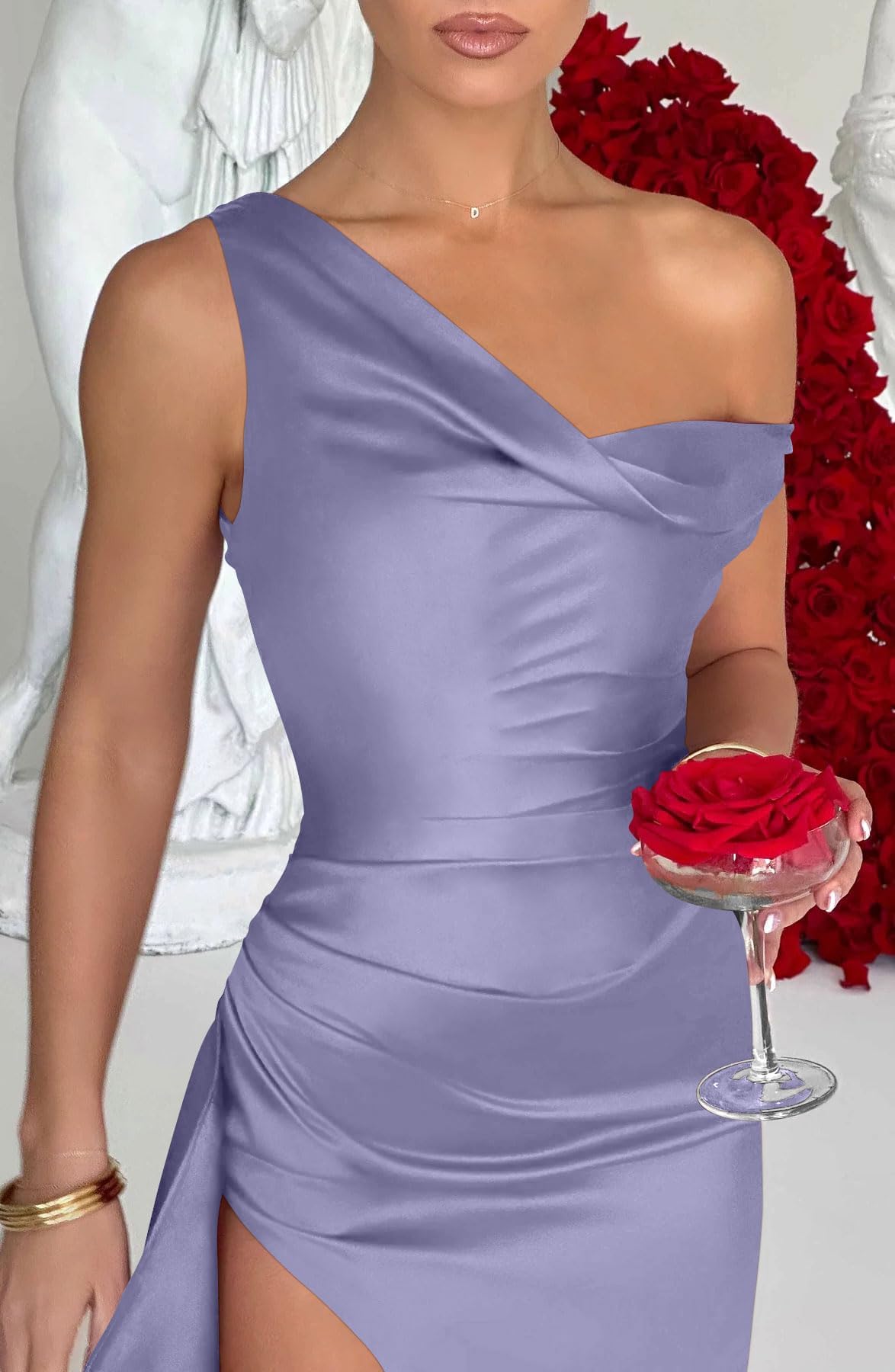 Foto 3 | Vestido De Fiesta Largo De Satén Con Estampado De Lphirkut Para Dama De Honor, Glicina - Venta Internacional.