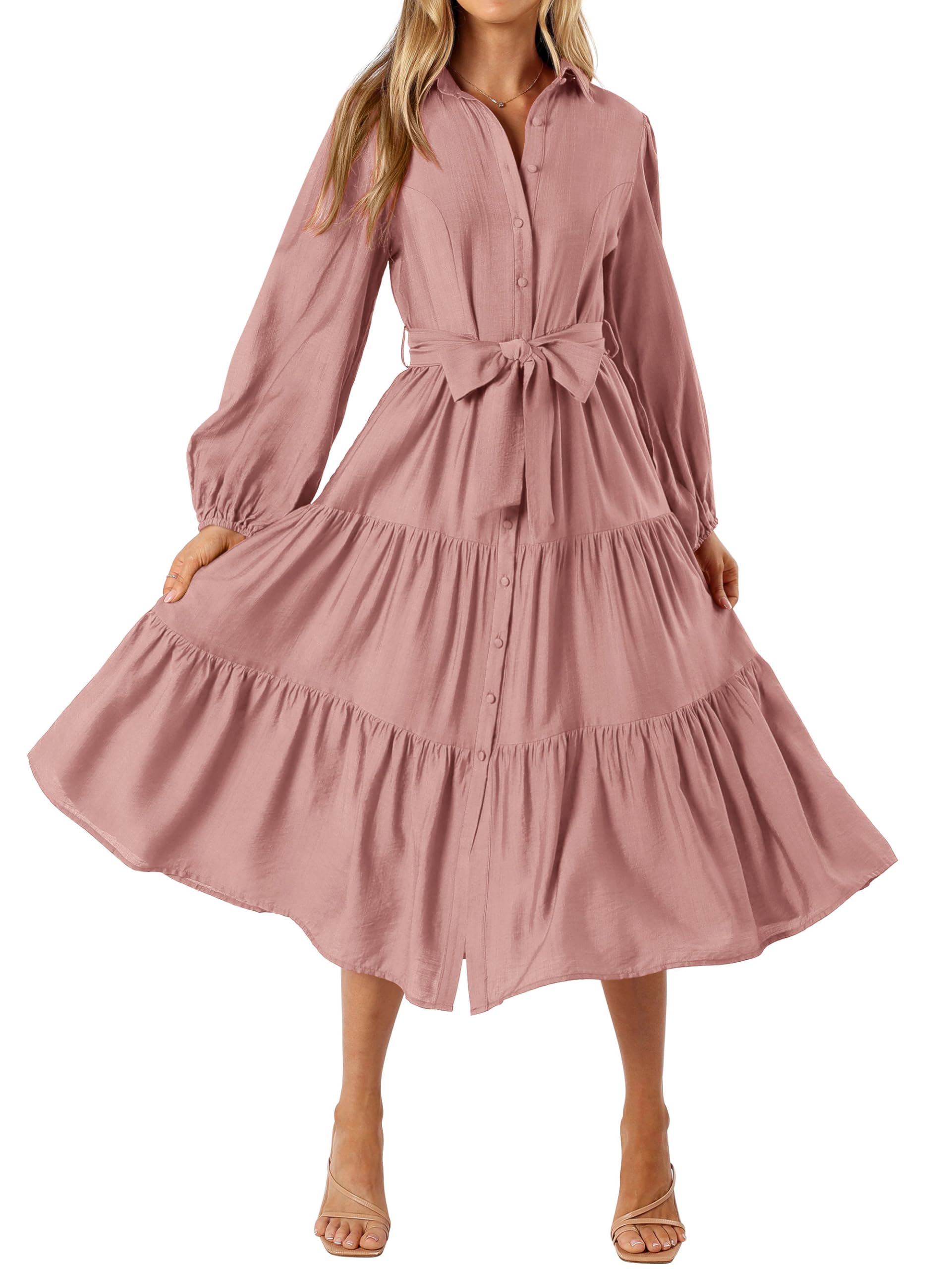 Foto 2 pulgar | Vestido Mascomoda Para Mujer, Otoño 2024, Manga Larga, Midi, Rosa - Venta Internacional.