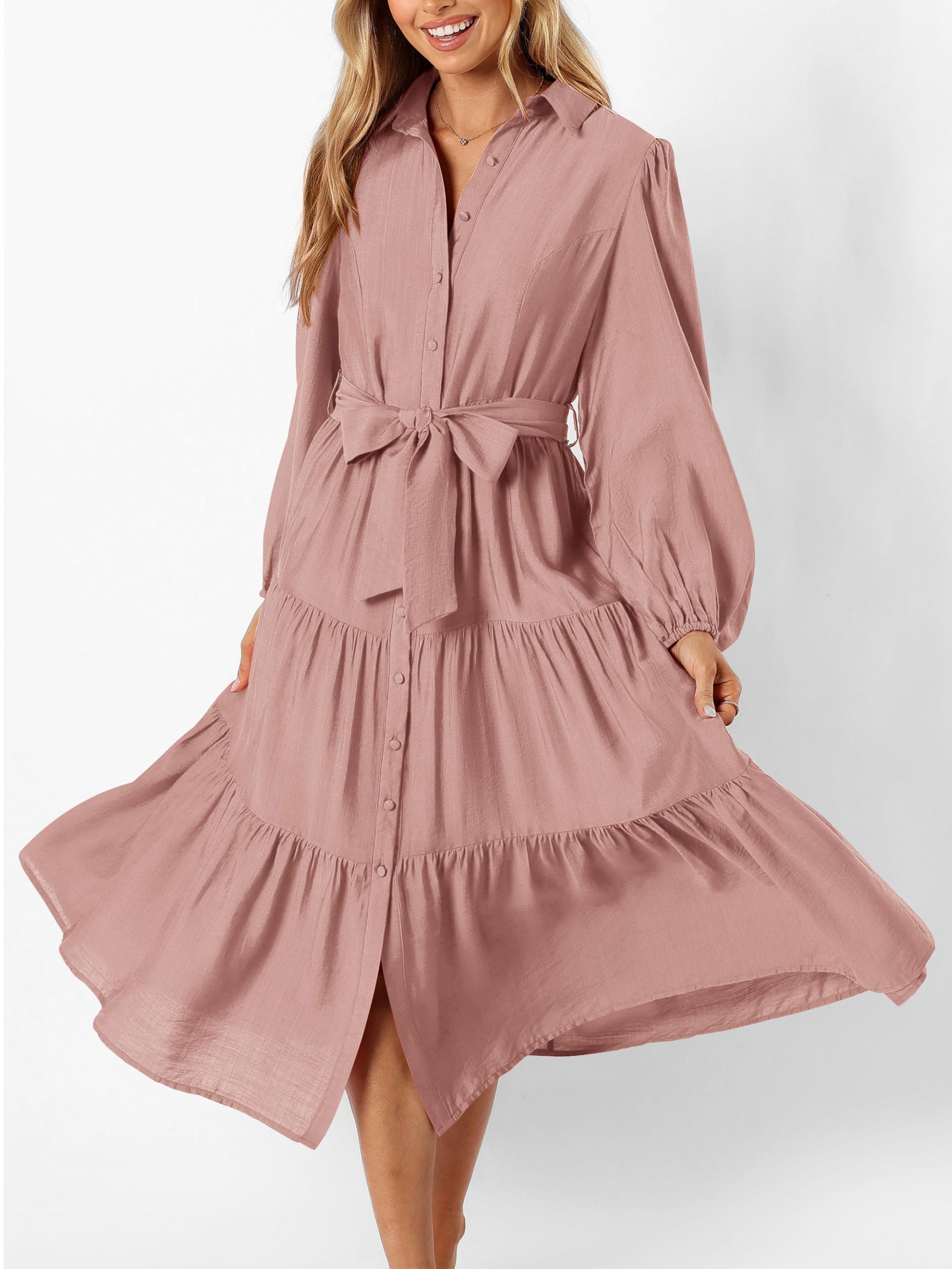 Foto 3 pulgar | Vestido Mascomoda Para Mujer, Otoño 2024, Manga Larga, Midi, Rosa - Venta Internacional.