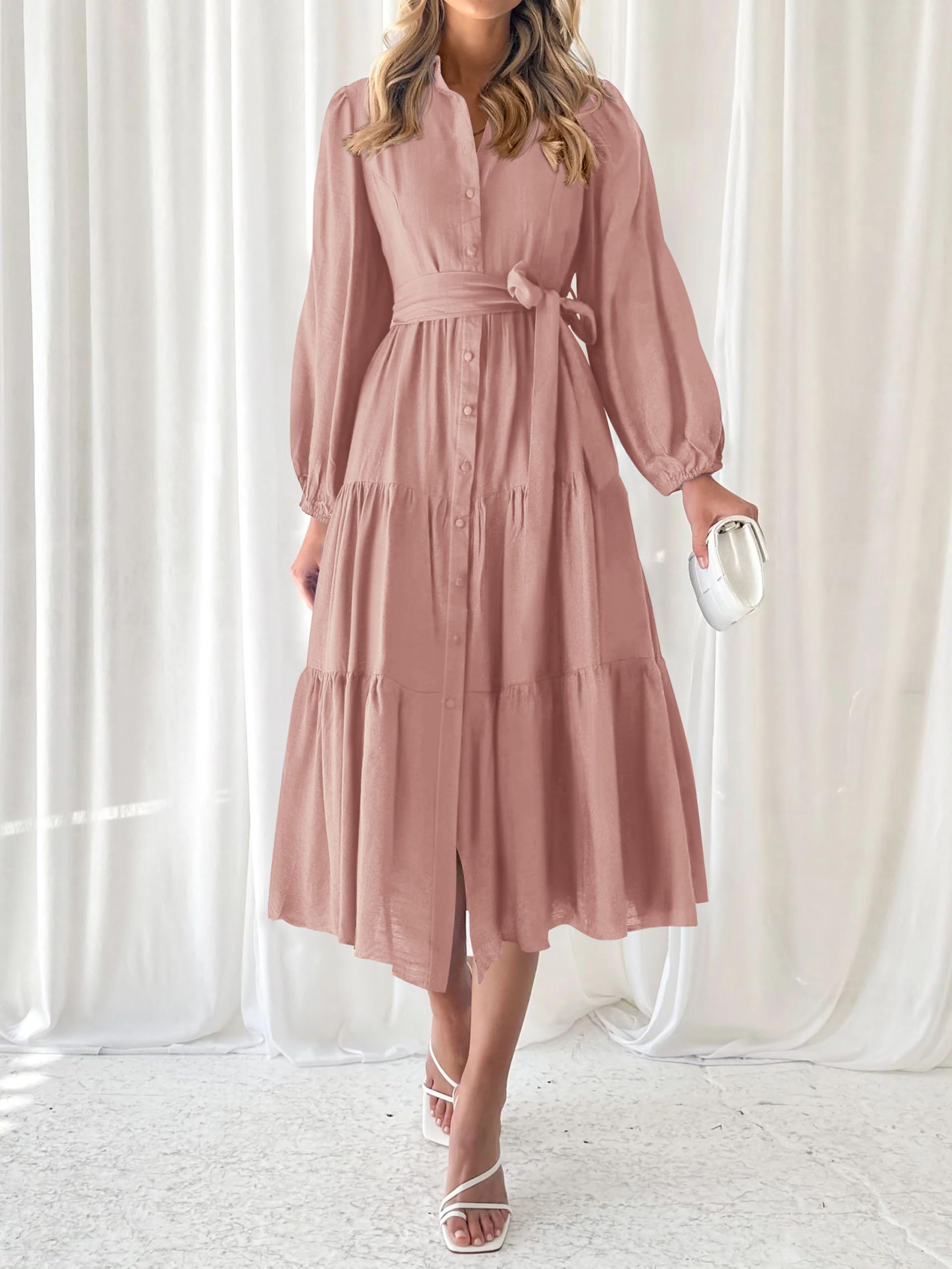 Foto 4 pulgar | Vestido Mascomoda Para Mujer, Otoño 2024, Manga Larga, Midi, Rosa - Venta Internacional.