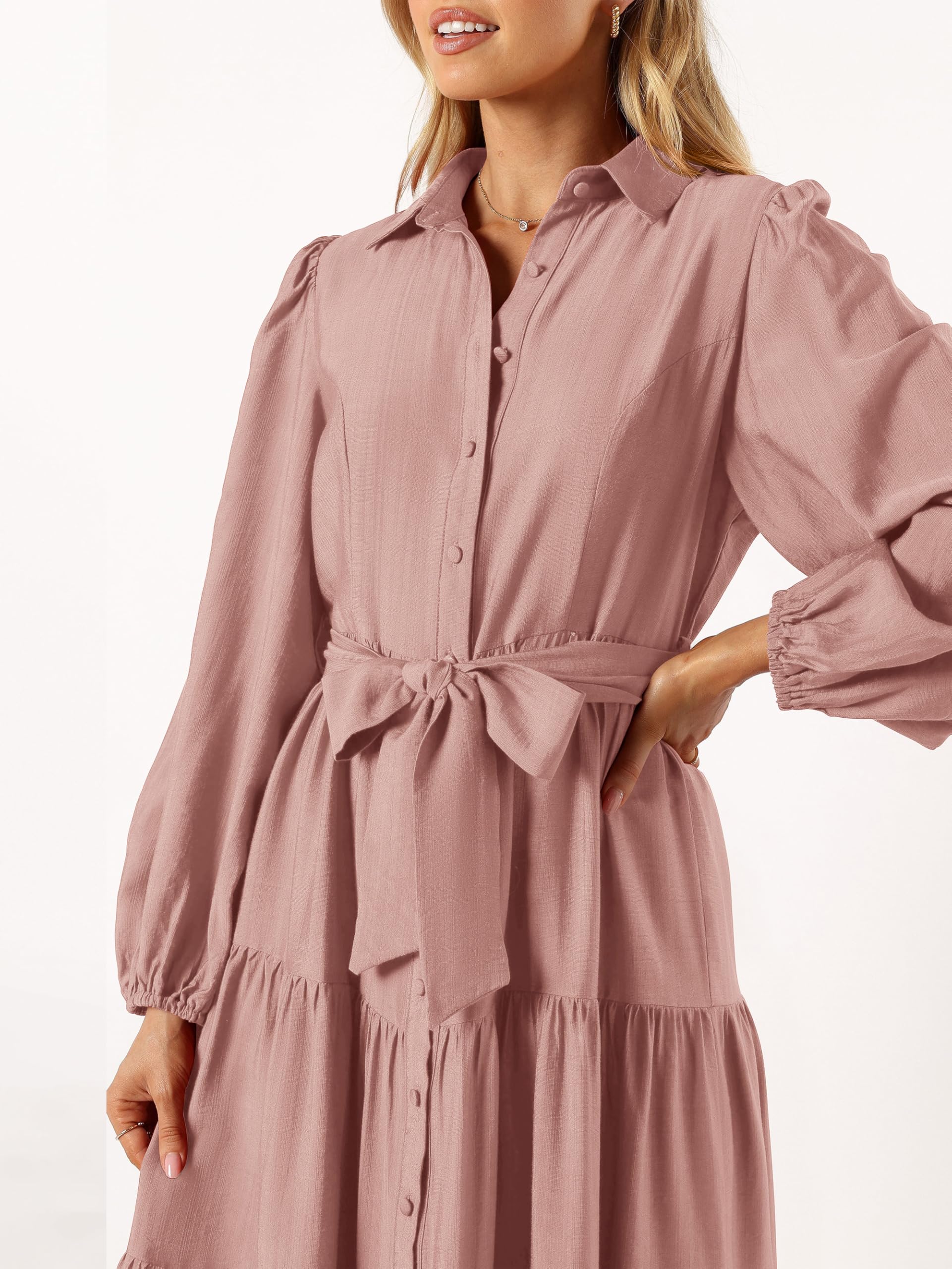 Foto 6 pulgar | Vestido Mascomoda Para Mujer, Otoño 2024, Manga Larga, Midi, Rosa - Venta Internacional.