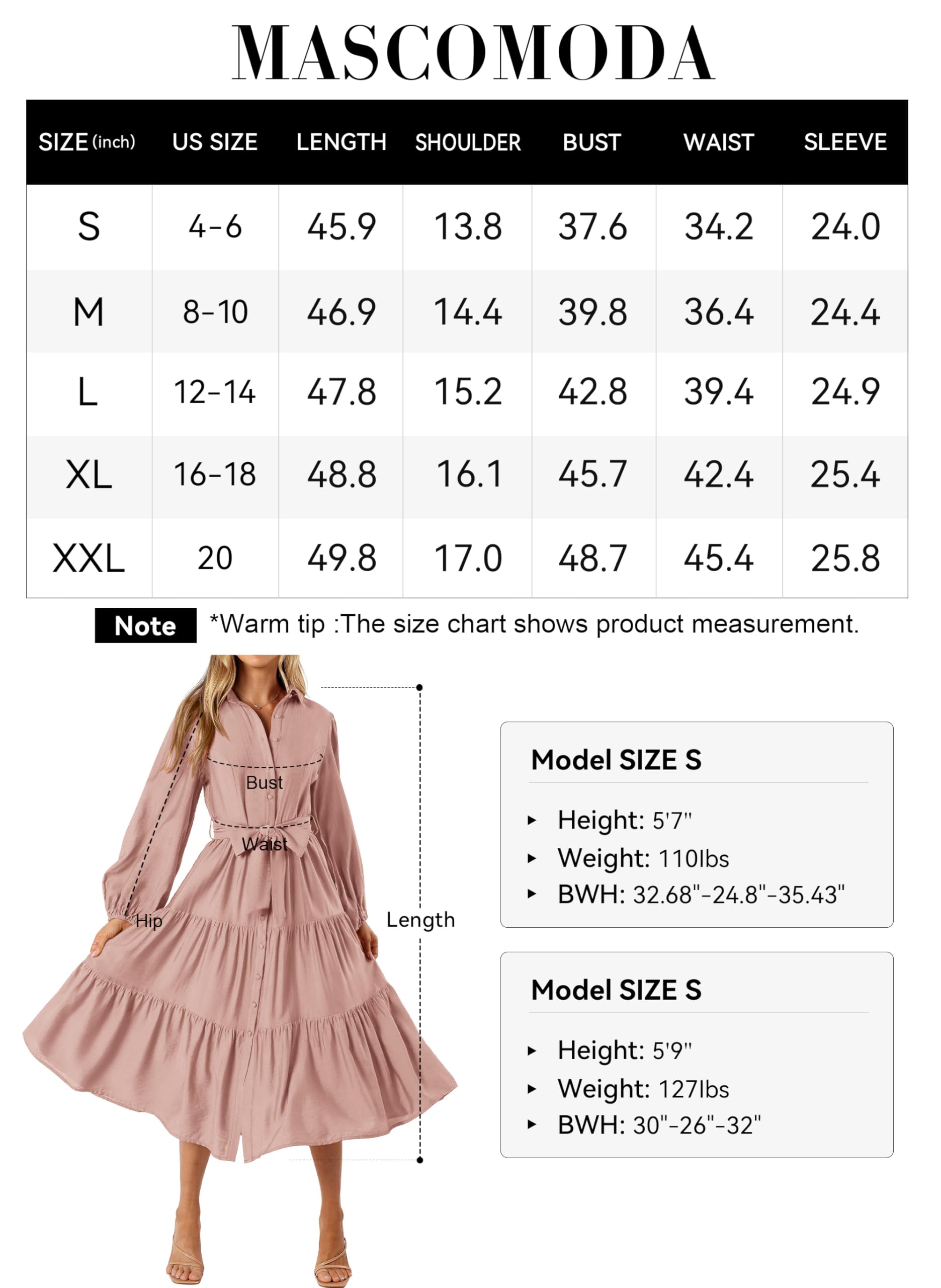 Foto 7 pulgar | Vestido Mascomoda Para Mujer, Otoño 2024, Manga Larga, Midi, Rosa - Venta Internacional.