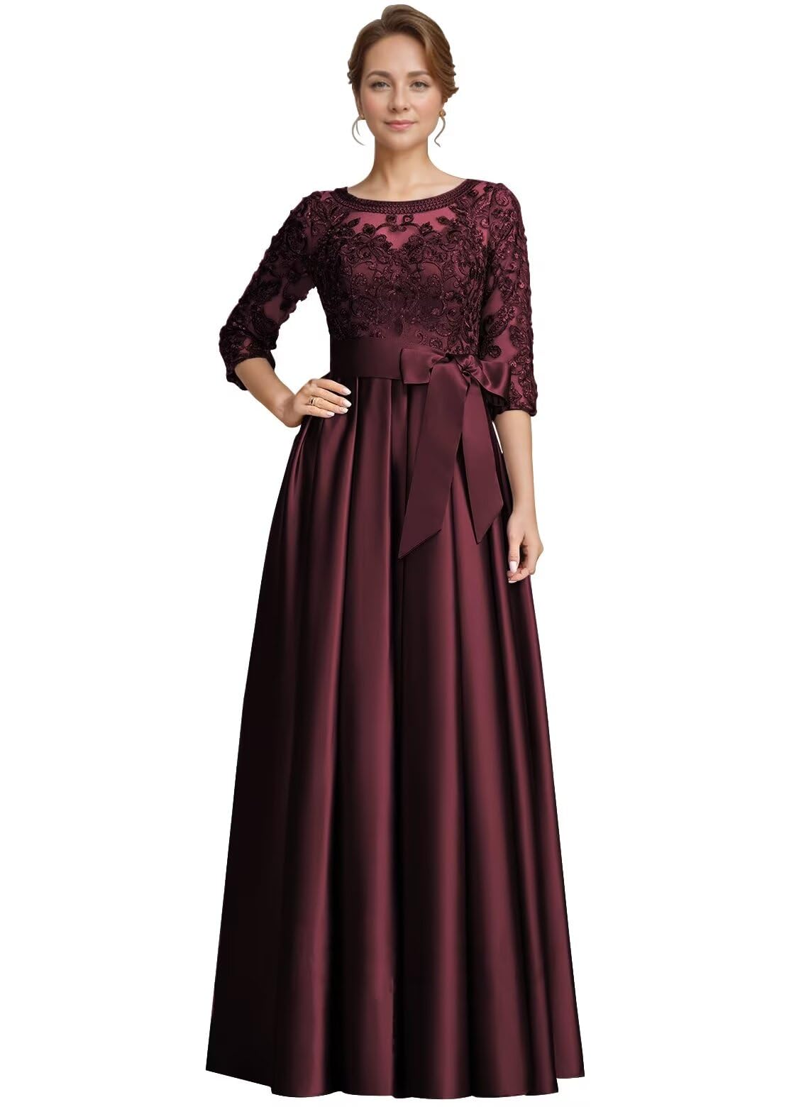 Foto 2 pulgar | Vestido Formal Raomiao Burgundy A-line Largo Con Bolsillos Para Mujer - Venta Internacional.