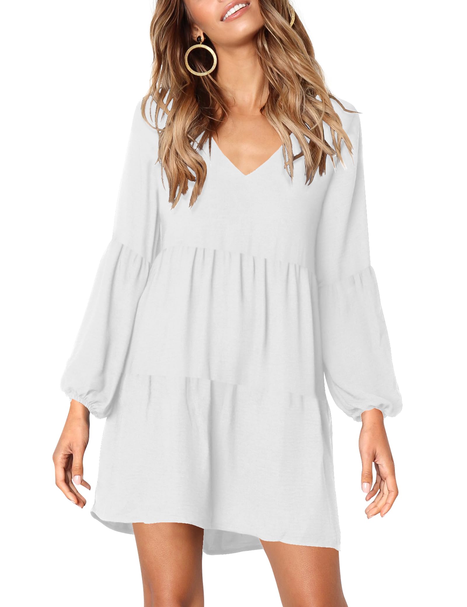 Foto 2 | Vestido Túnica Amoretu 2024 Con Cuello En V, Holgado, Blanco Para Mujer - Venta Internacional.