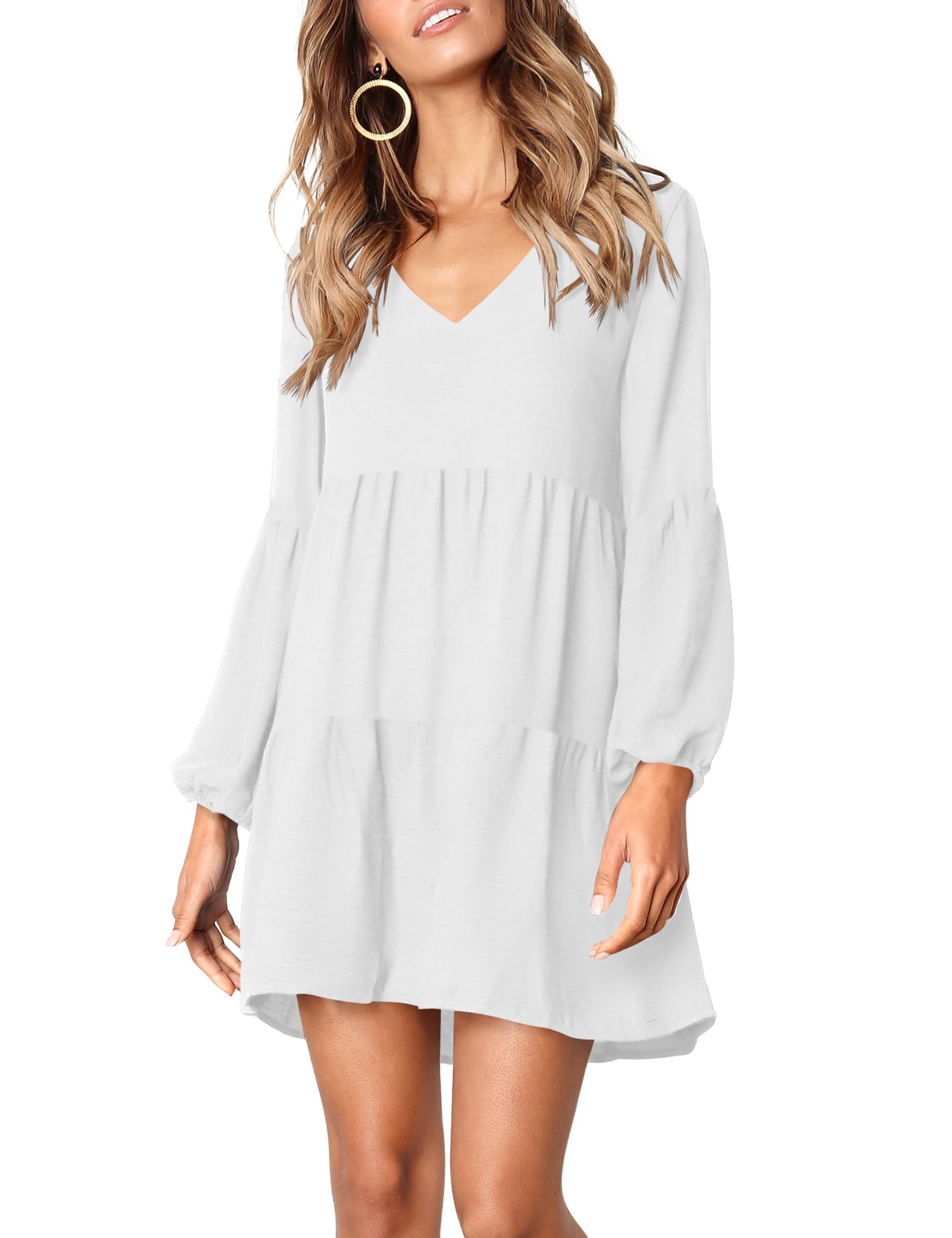 Foto 3 | Vestido Túnica Amoretu 2024 Con Cuello En V, Holgado, Blanco Para Mujer - Venta Internacional.