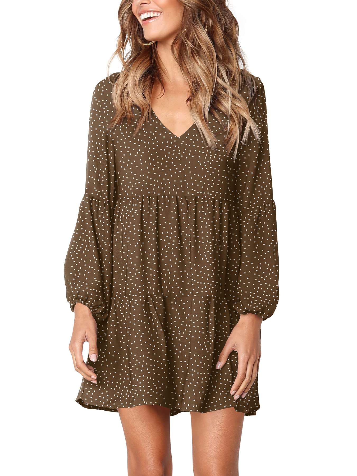 Foto 2 pulgar | Vestido Túnica Amoretu Coffee Con Lunares Y Cuello En V Para Mujer - Venta Internacional.
