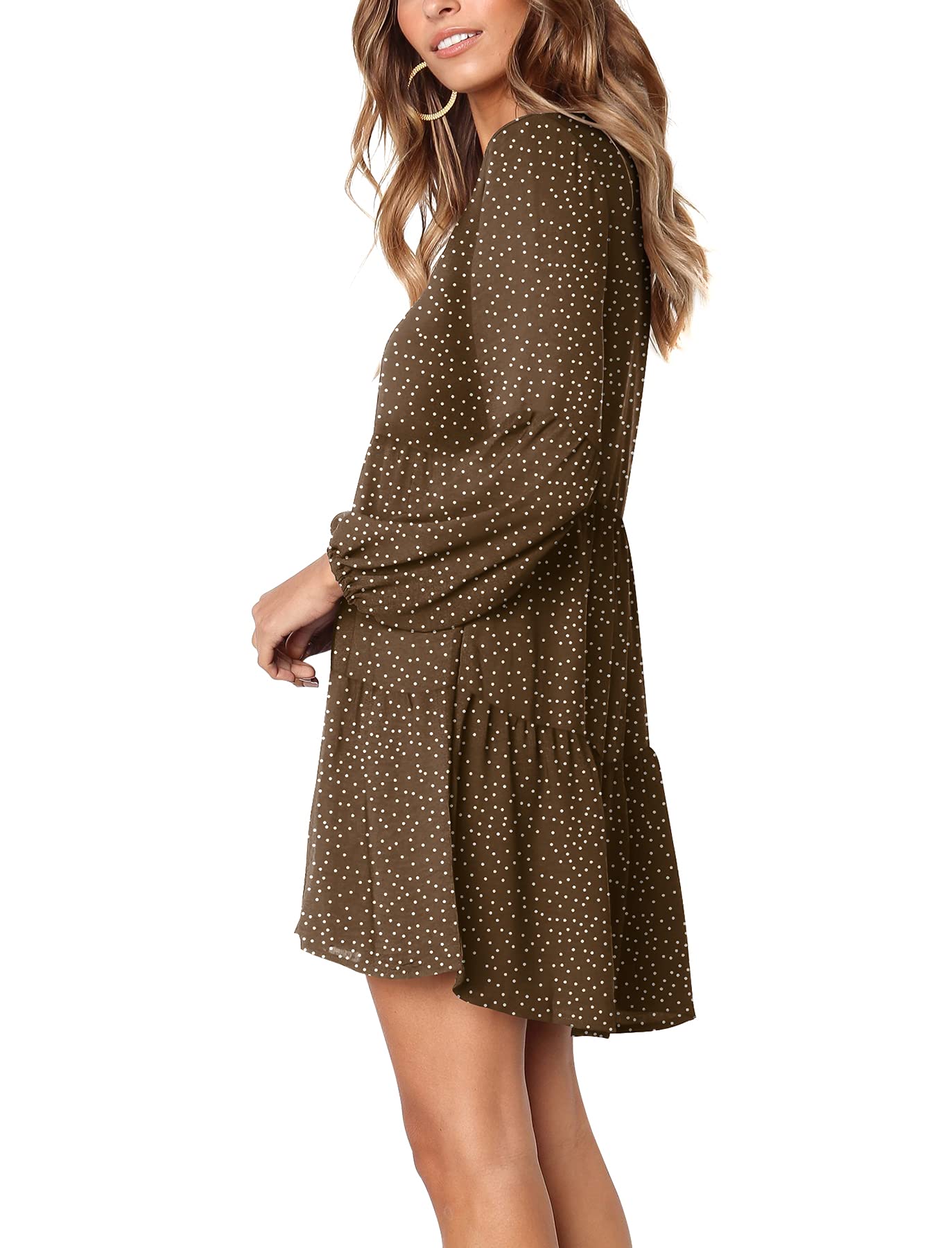 Foto 3 pulgar | Vestido Túnica Amoretu Coffee Con Lunares Y Cuello En V Para Mujer - Venta Internacional.