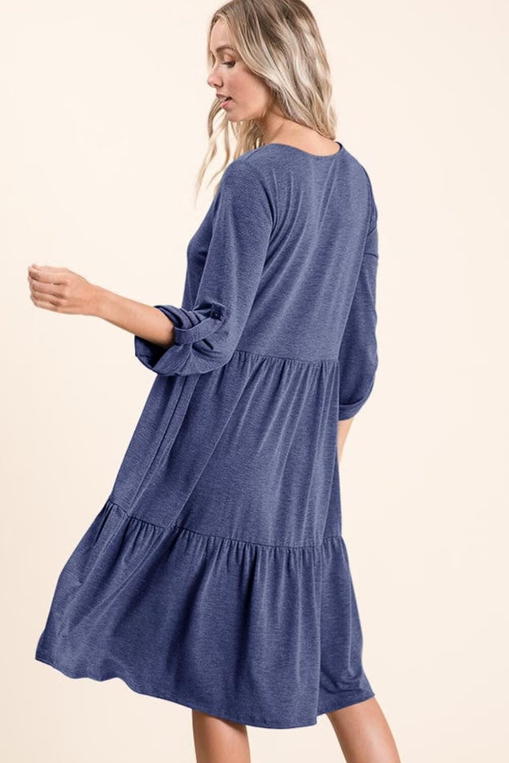 Foto 4 pulgar | Vestido Dokotoo Casual Con Botones, Manga Larga, Cuello En V, Para Mujer, Azul - Venta Internacional.