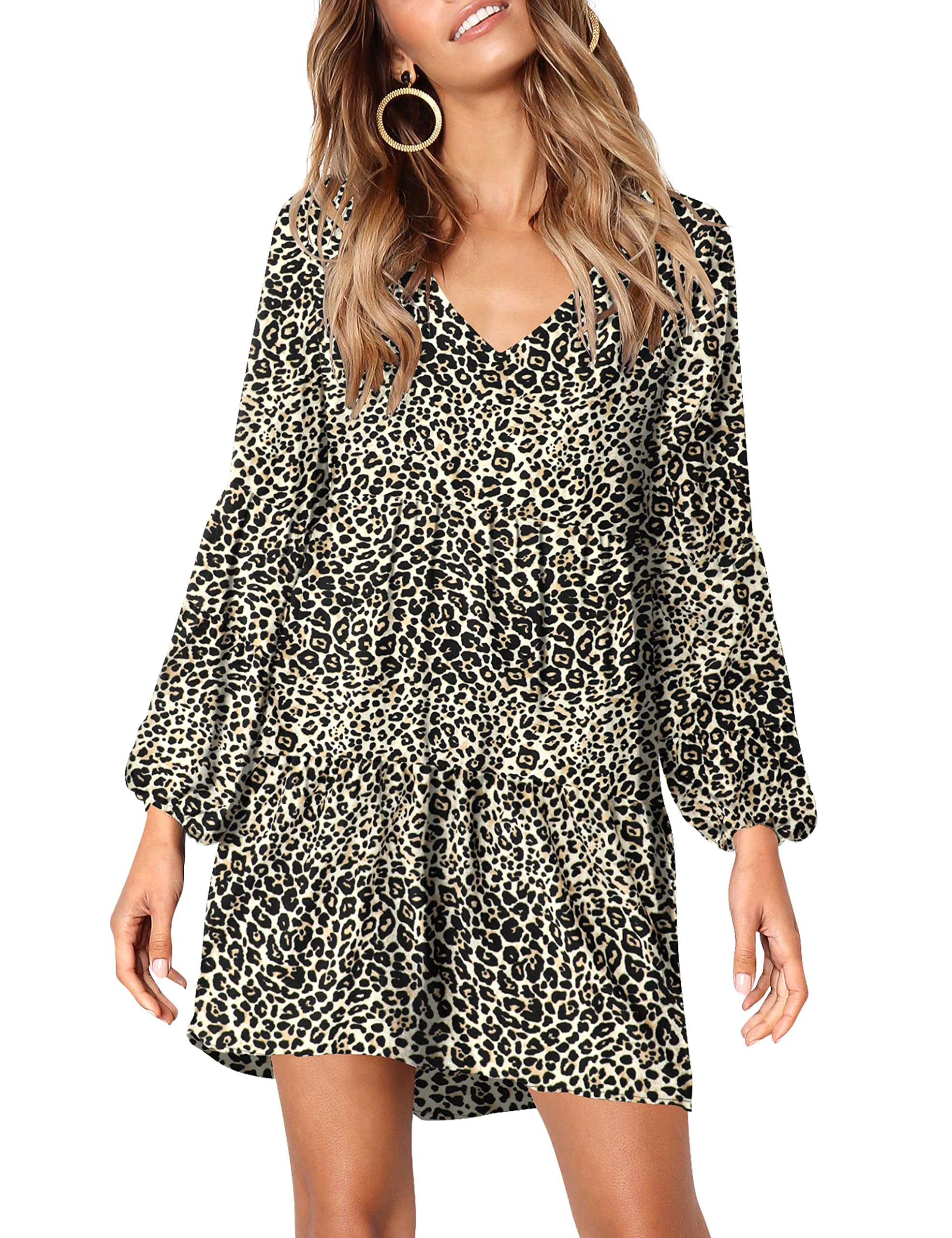 Foto 3 pulgar | Vestido Amoretu Con Estampado De Leopardo Y Manga Larga Con Cuello En V Para Mujer - Venta Internacional.