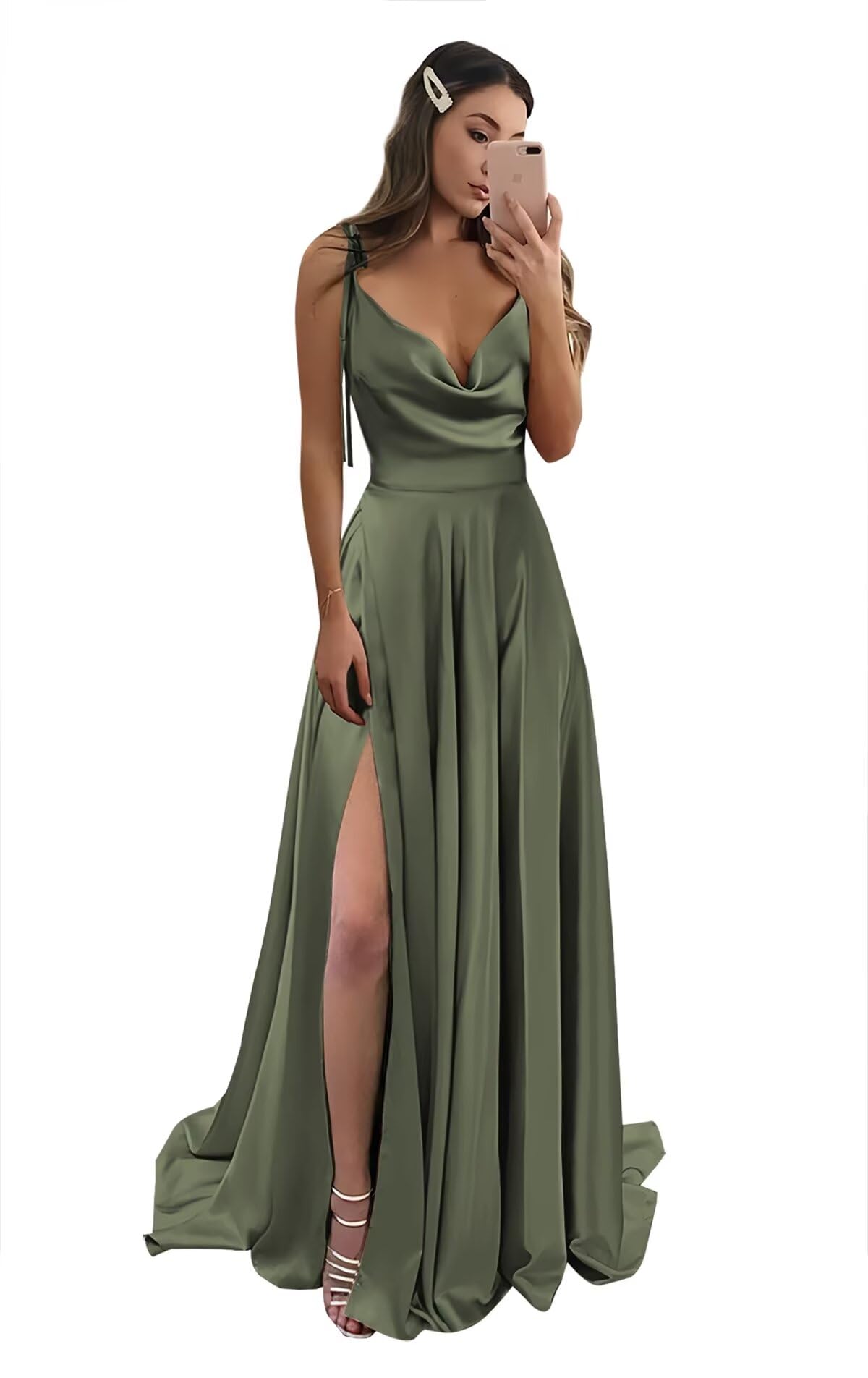 Foto 2 pulgar | Vestido De Dama De Honor Monvelli A Line, Satén, Cuello Vuelto, Verde Musgo - Venta Internacional.