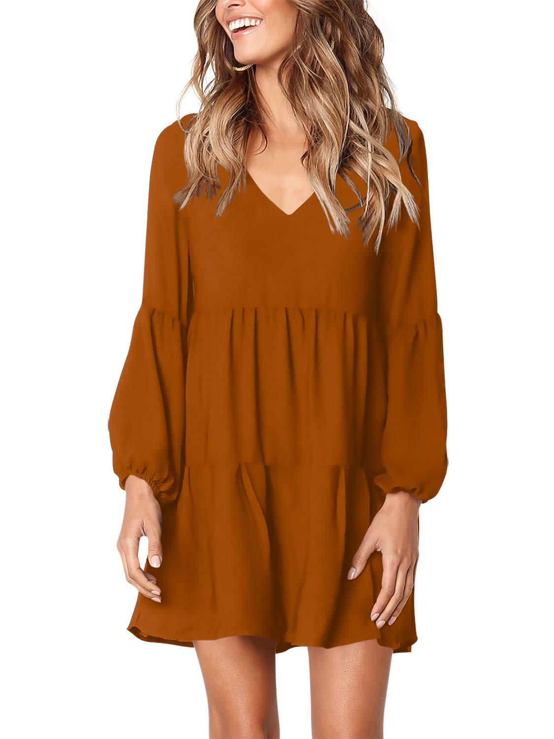 Foto 2 pulgar | Vestido Amoretu Tipo Túnica Con Cuello En V Para Mujer, Color Marrón - Venta Internacional.
