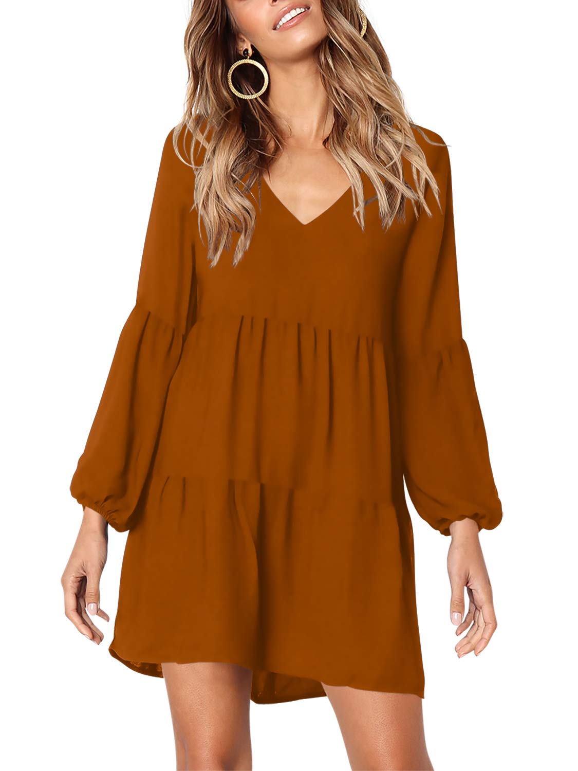 Foto 3 pulgar | Vestido Amoretu Tipo Túnica Con Cuello En V Para Mujer, Color Marrón - Venta Internacional.