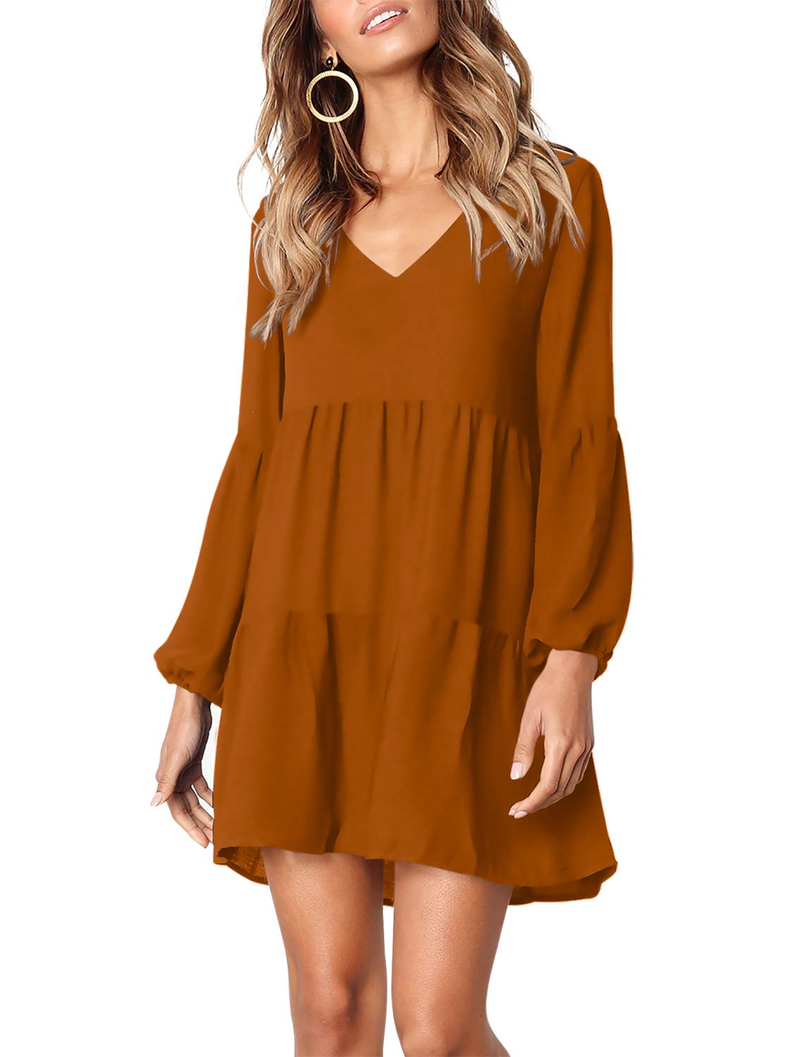 Foto 4 pulgar | Vestido Amoretu Tipo Túnica Con Cuello En V Para Mujer, Color Marrón - Venta Internacional.