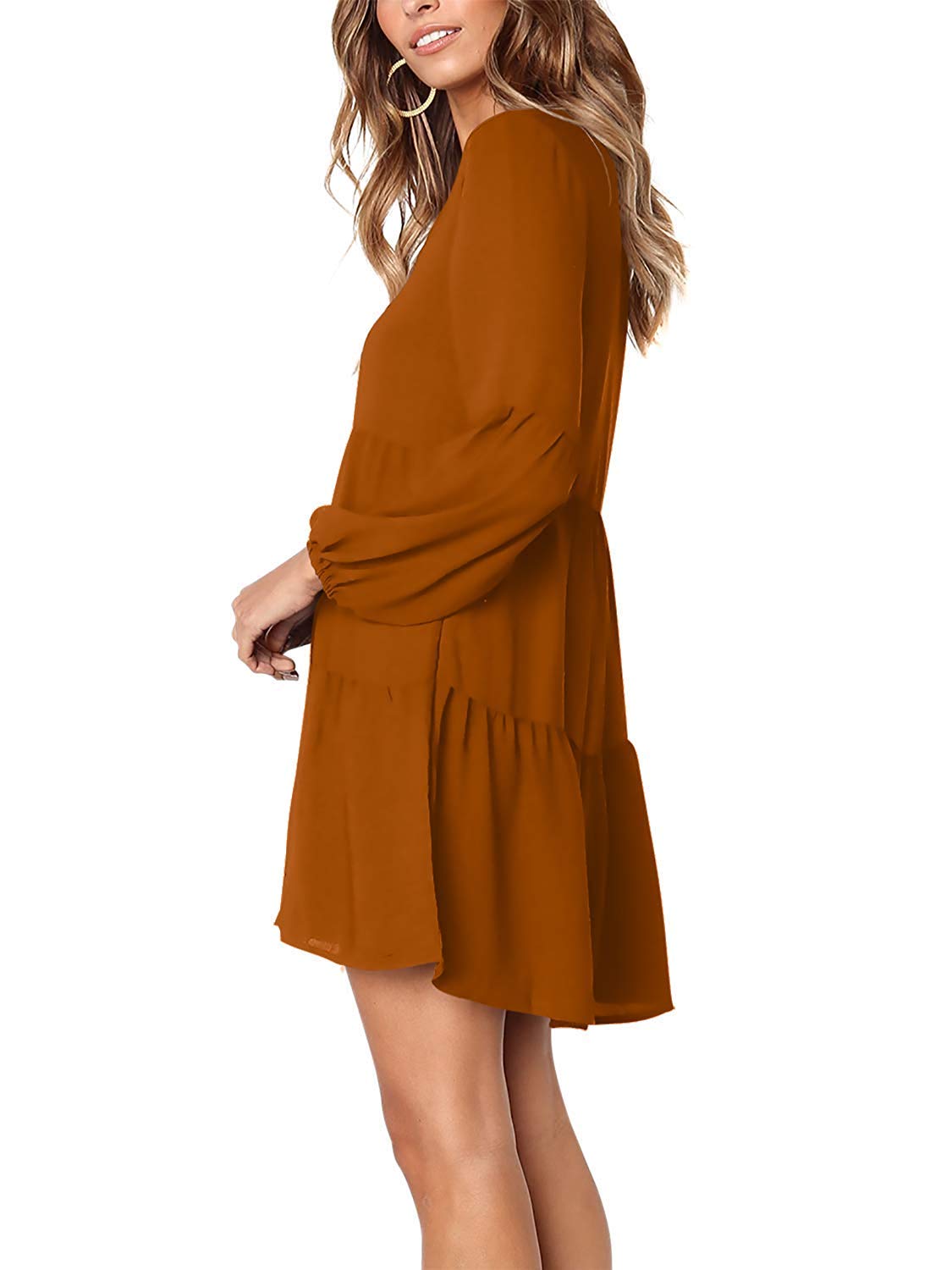 Foto 5 pulgar | Vestido Amoretu Tipo Túnica Con Cuello En V Para Mujer, Color Marrón - Venta Internacional.