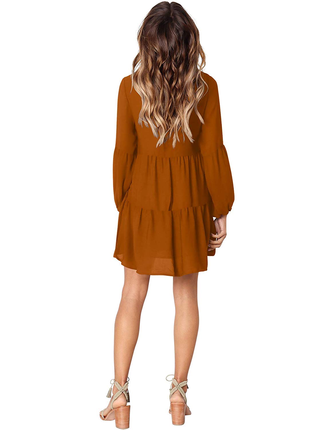 Foto 6 pulgar | Vestido Amoretu Tipo Túnica Con Cuello En V Para Mujer, Color Marrón - Venta Internacional.